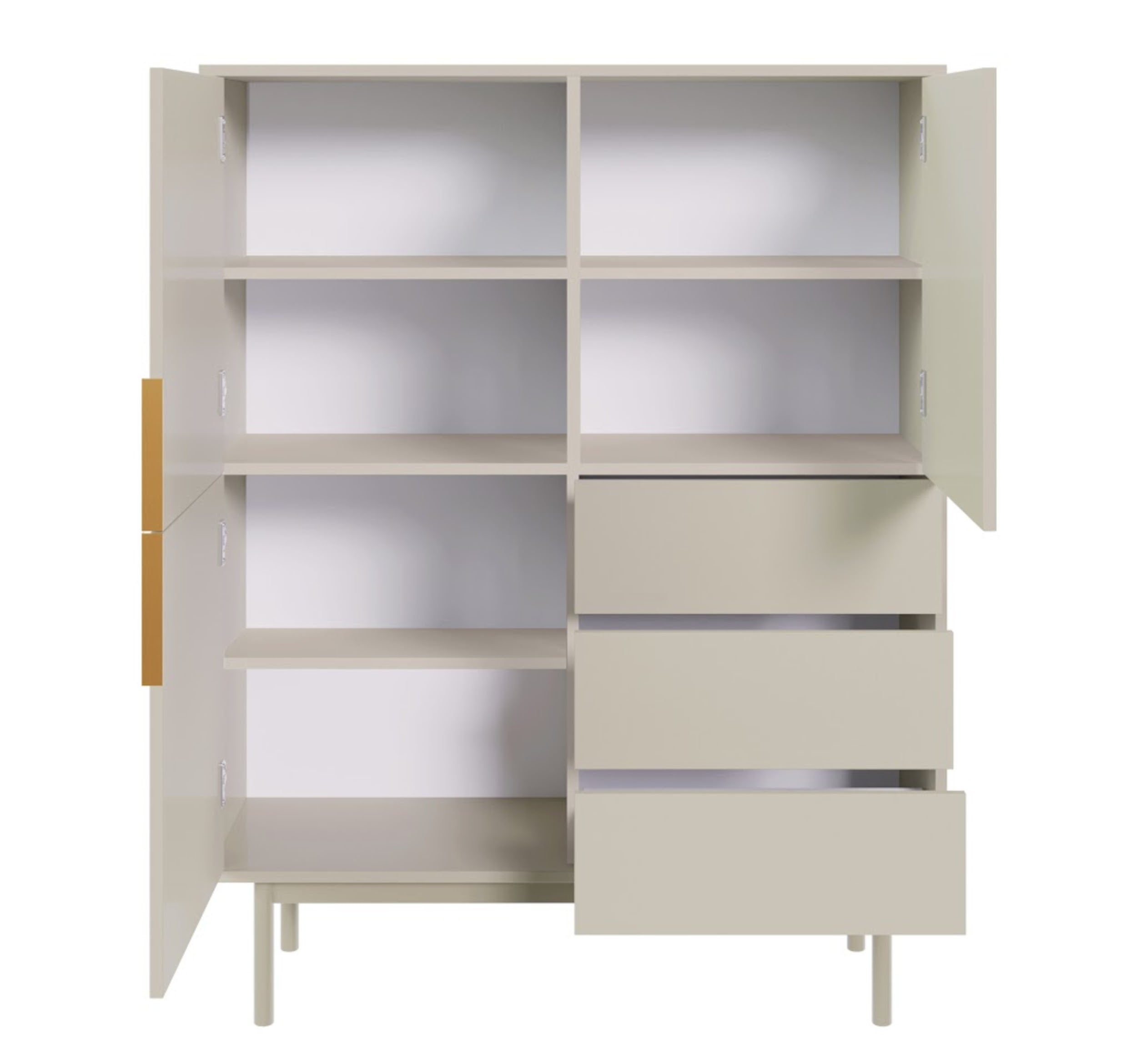 Hohes Viviaro Sideboard mit drei Türen und drei Schubladen, 104 cm, Kaschmir
