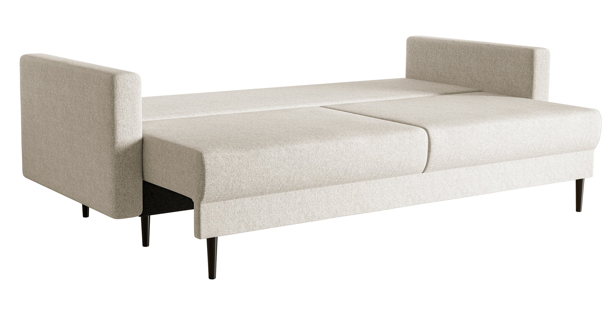 Dreisitziges ausklappbares Sofa Valico in Cremefarbe aus leicht zu reinigendem Chenille-Stoff mit schwarzen Beinen