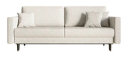 Dreisitziges ausklappbares Sofa Valico in Cremefarbe aus leicht zu reinigendem Chenille-Stoff mit schwarzen Beinen