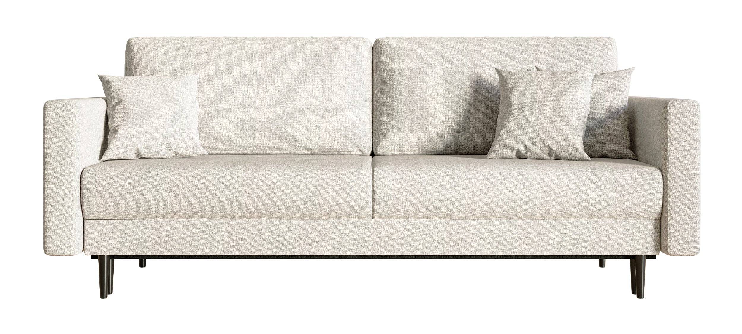 Dreisitziges ausklappbares Sofa Valico in Cremefarbe aus leicht zu reinigendem Chenille-Stoff mit schwarzen Beinen