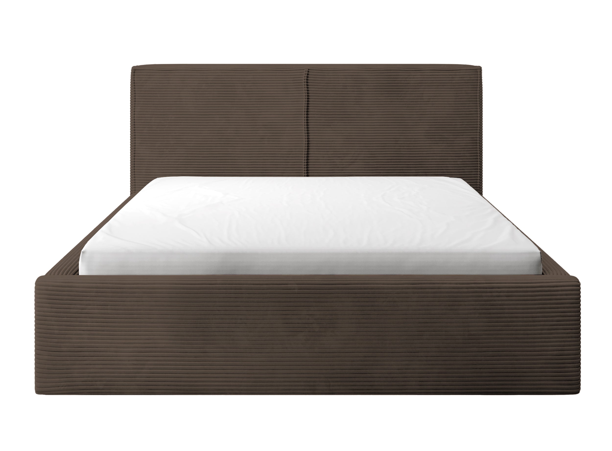 Polsterbett 140x200 cm Farese mit Stauraum und Gasdruckfeder, dunkelbrauner Cord