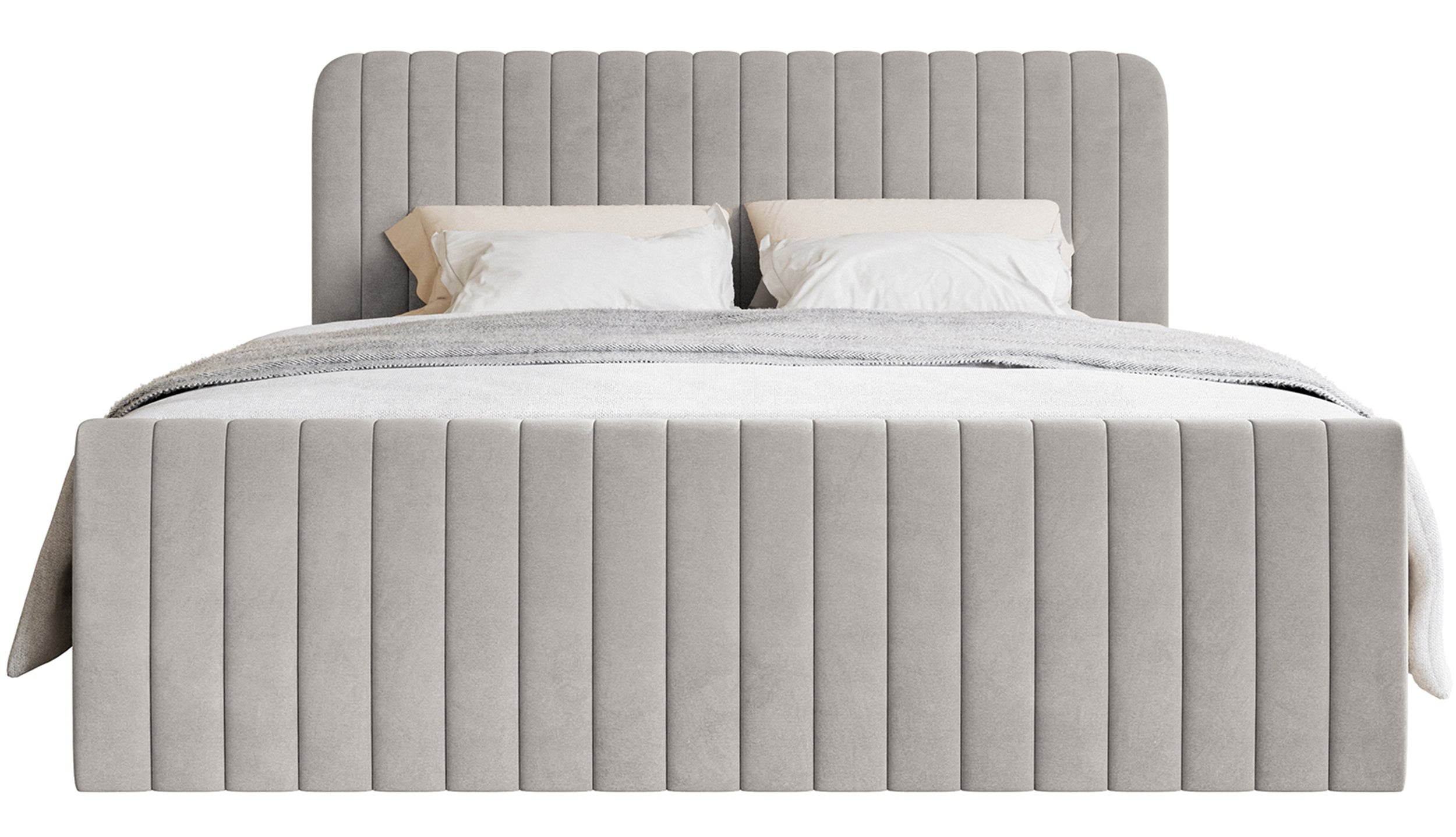 Kontinentales Bett 160x200 cm Saliano mit Stauraum und Topper, grau-beiger Samt