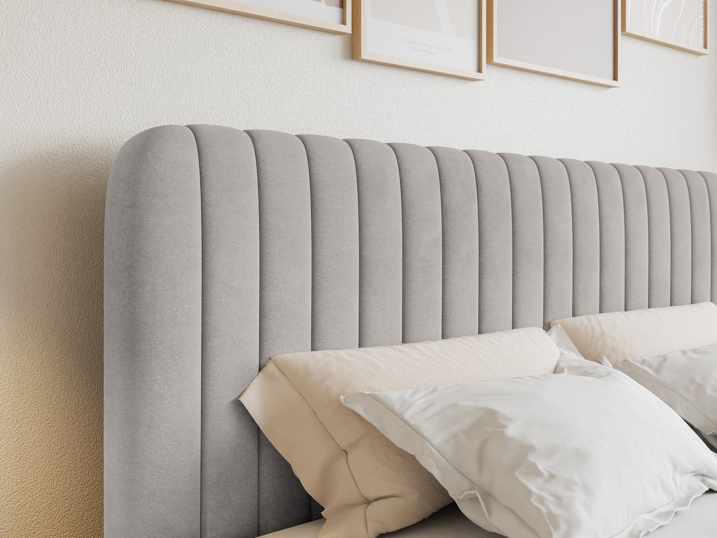 Kontinentales Bett 160x200 cm Saliano mit Stauraum und Topper, grau-beiger Samt