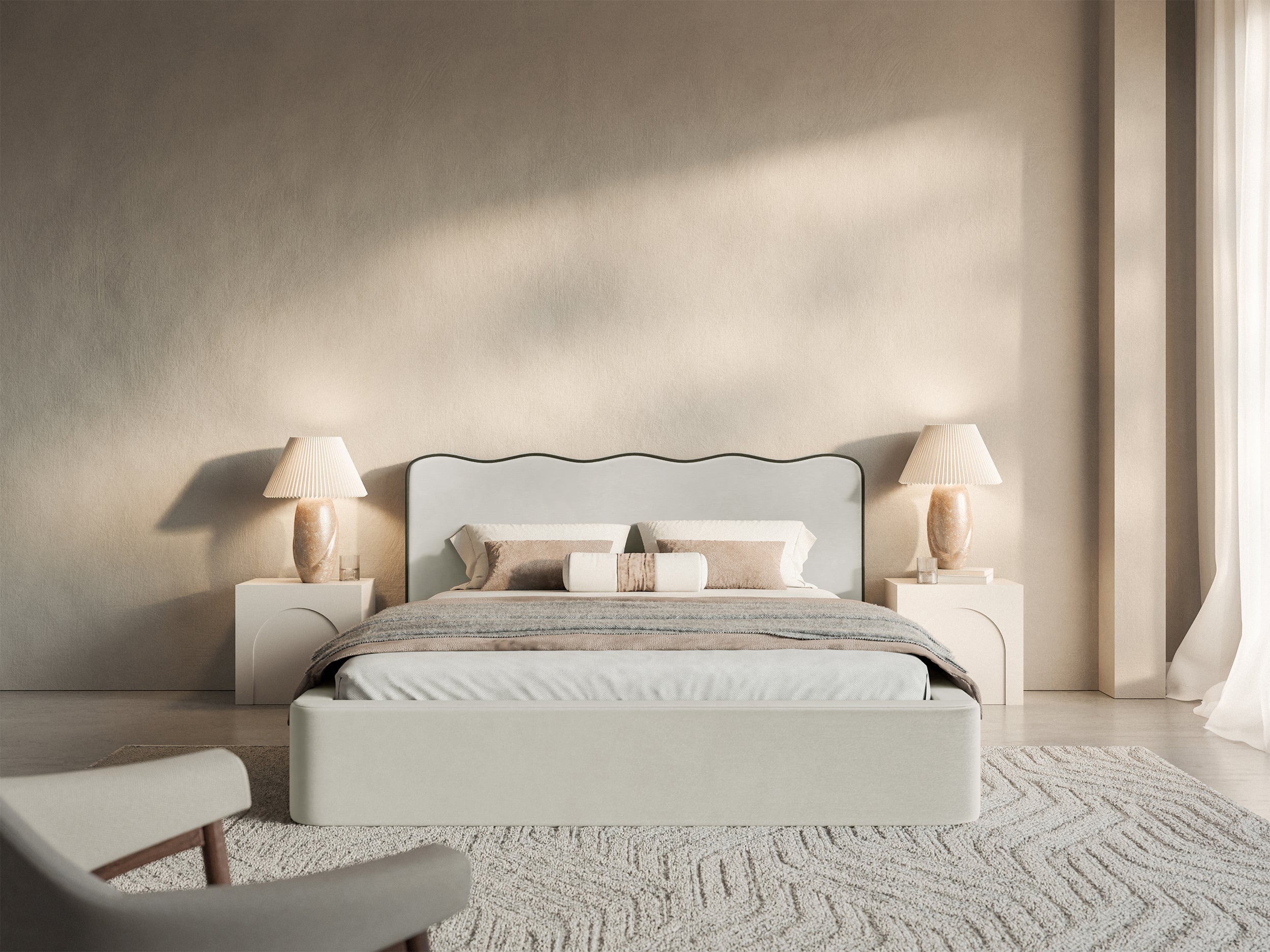 Gepolstertes Bett 200x200 cm Duney hellbeige Samt