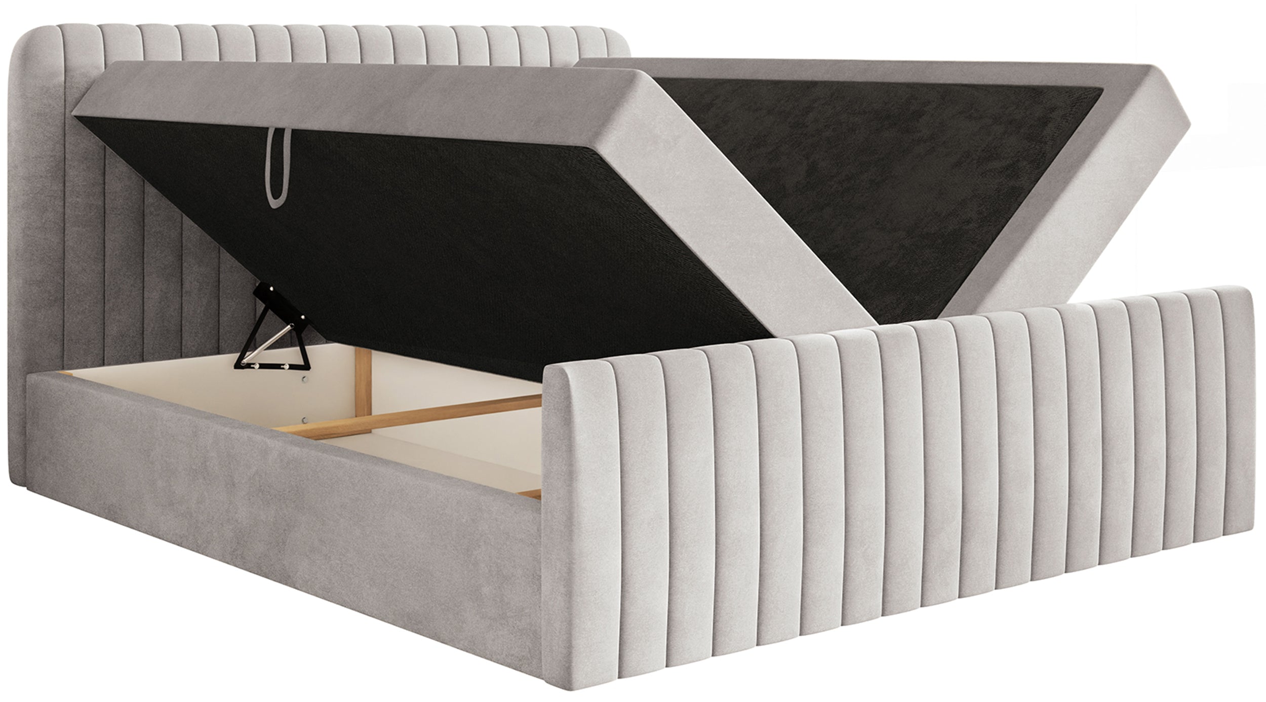 Kontinentales Bett 160x200 cm Saliano mit Stauraum und Topper, grau-beiger Samt