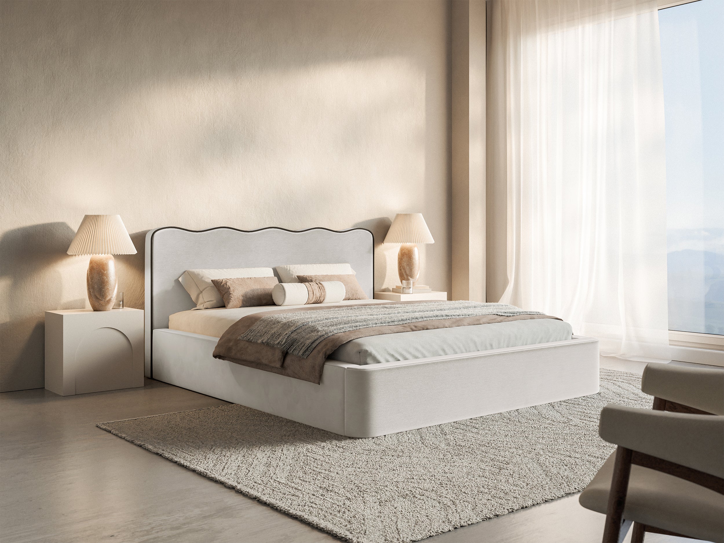 Gepolstertes Bett 200x200 cm Duney hellbeige Samt