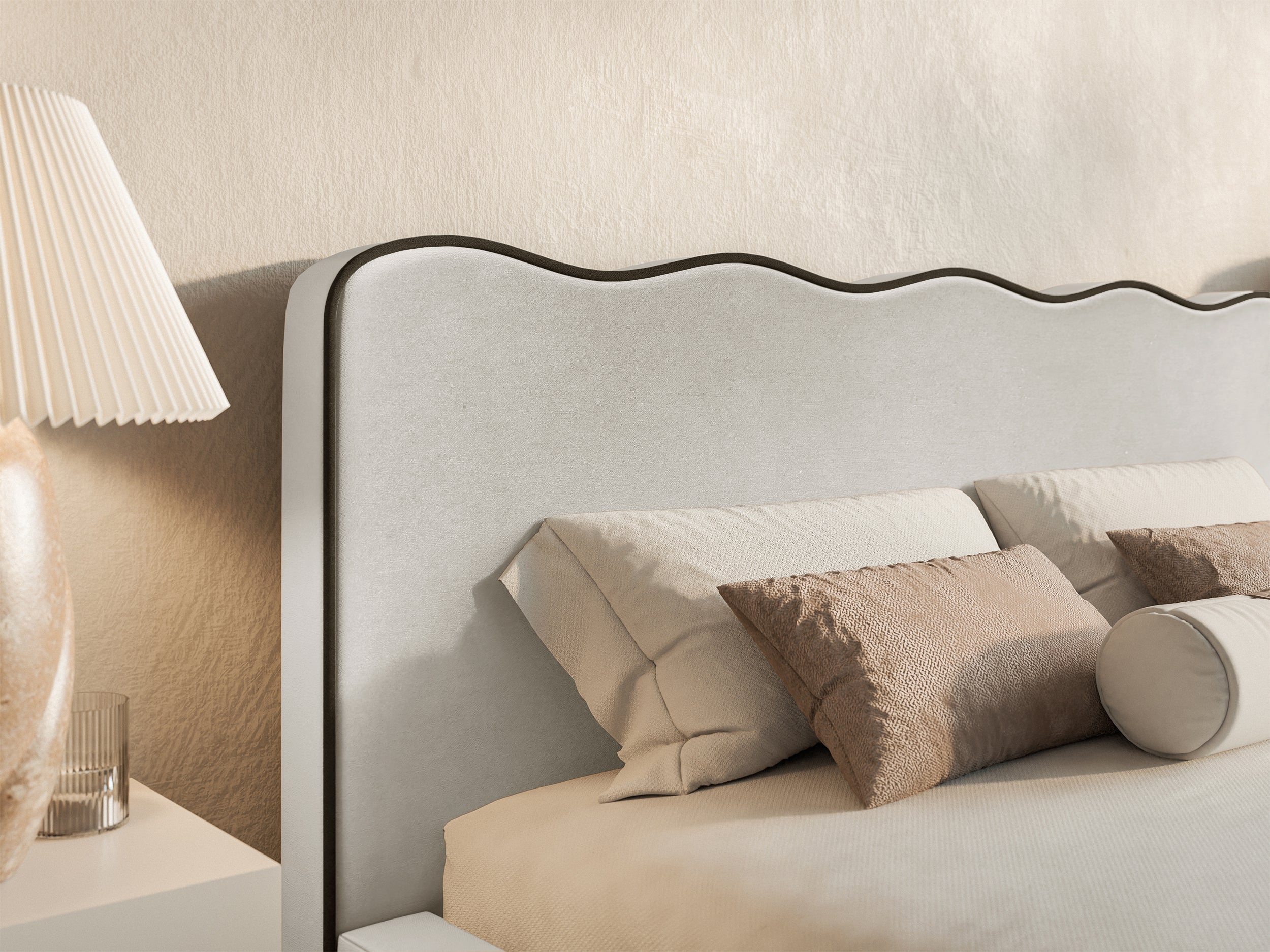 Gepolstertes Bett 200x200 cm Duney hellbeige Samt