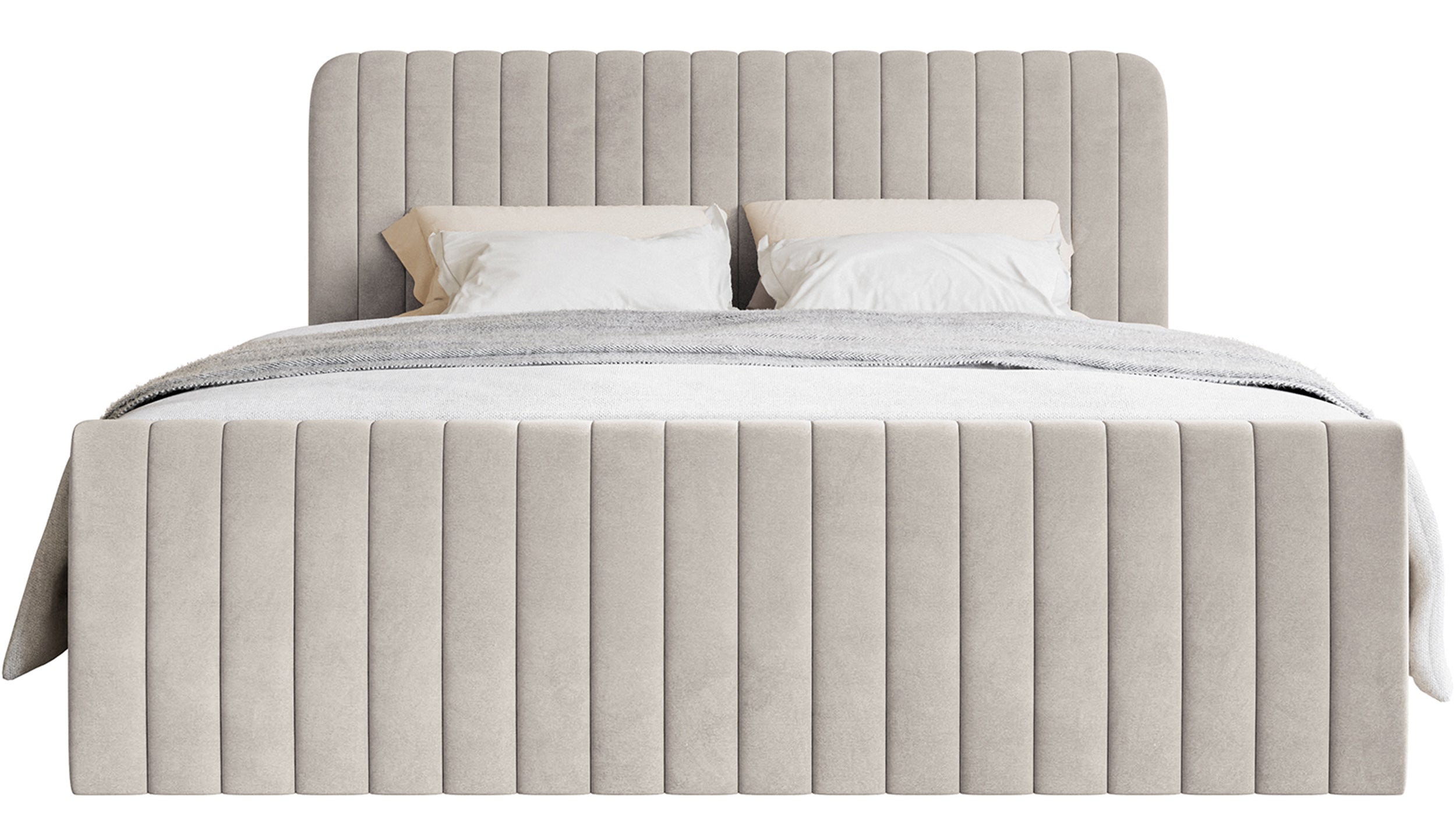 Kontinentales Bett 200x200 cm Saliano mit Stauraum und Topper, beige Samt