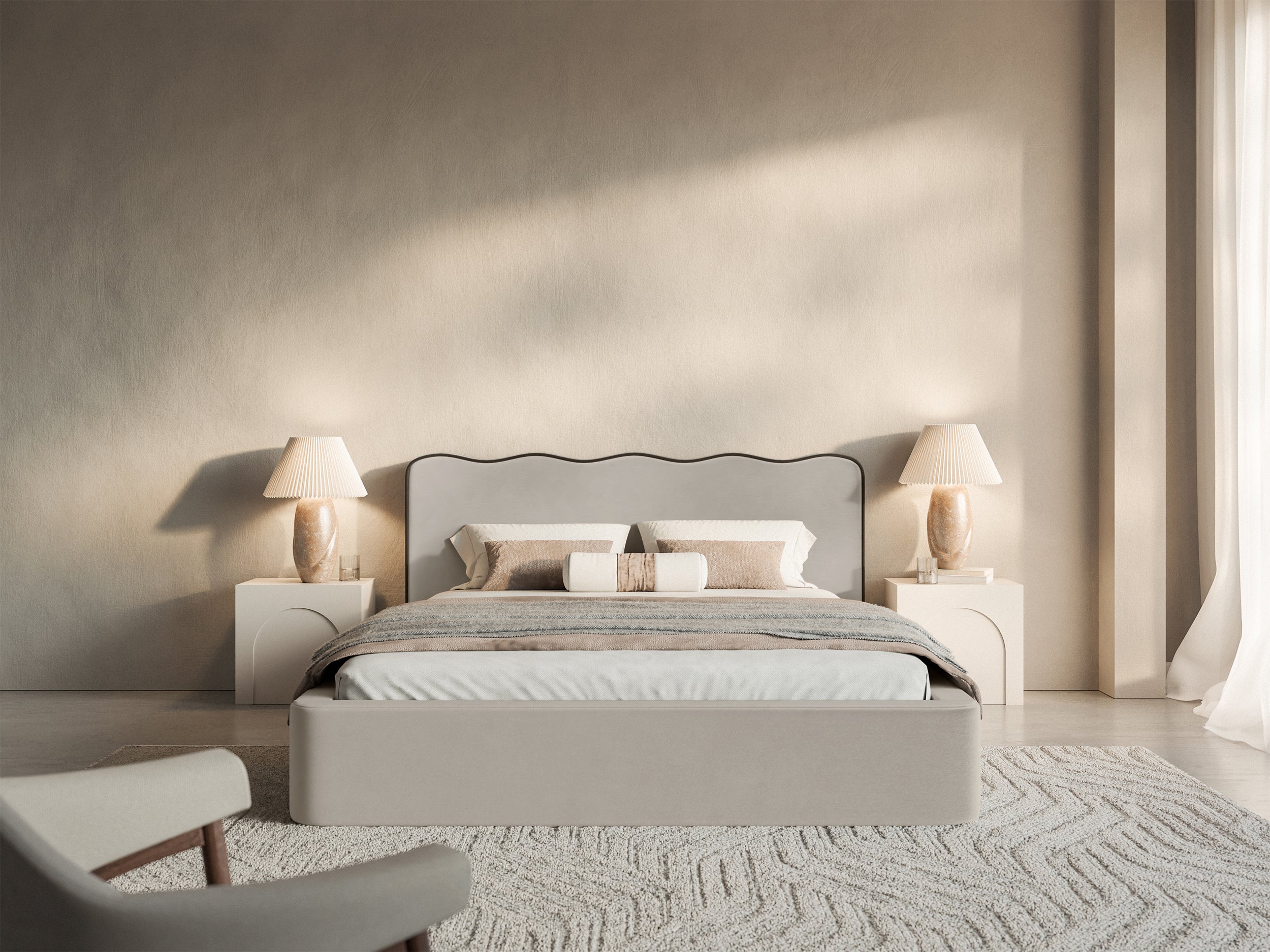 Gepolstertes Bett 160x200 cm Duney, beige Samt