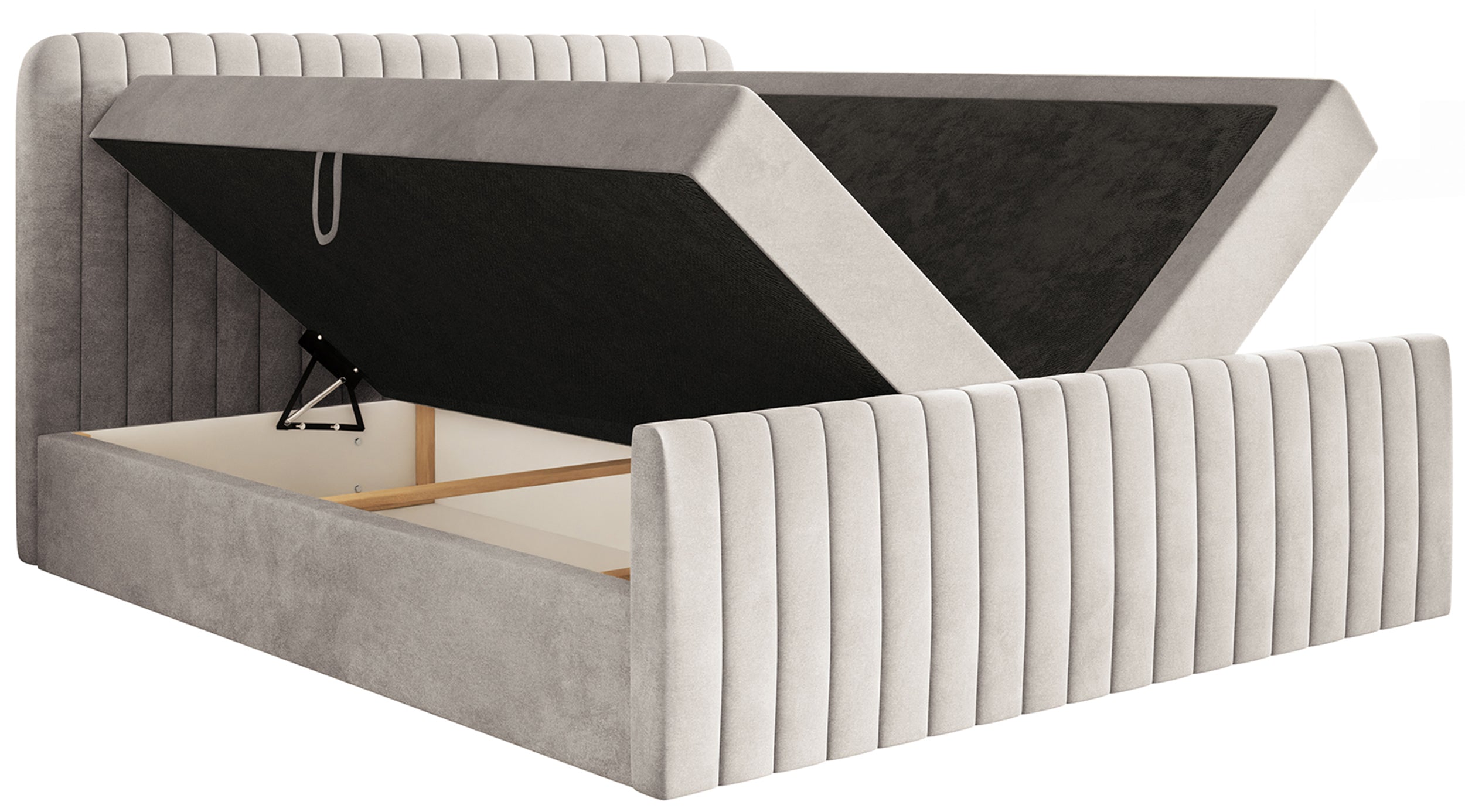 Kontinentales Bett 200x200 cm Saliano mit Stauraum und Topper, beige Samt