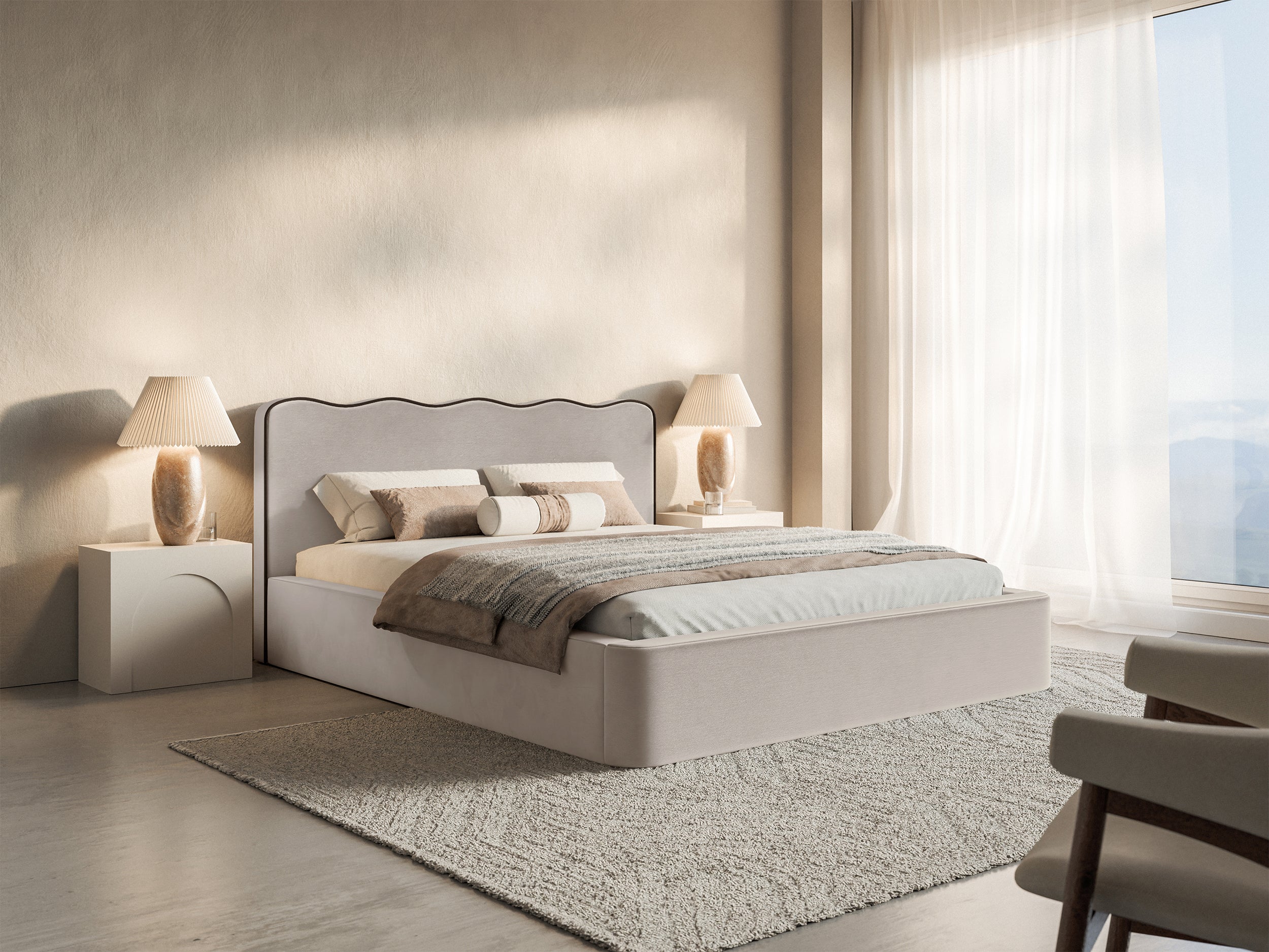 Gepolstertes Bett 160x200 cm Duney, beige Samt