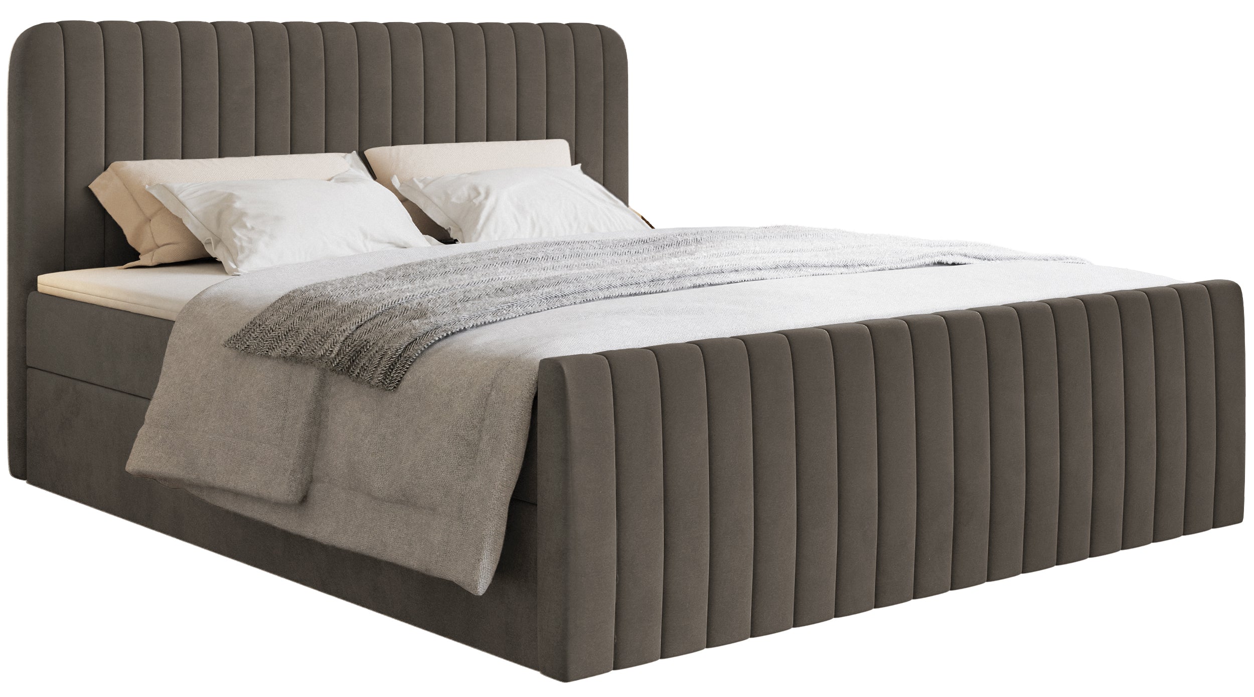Kontinentalbett 140x200 cm Saliano mit Stauraum und Topper, brauner Samt