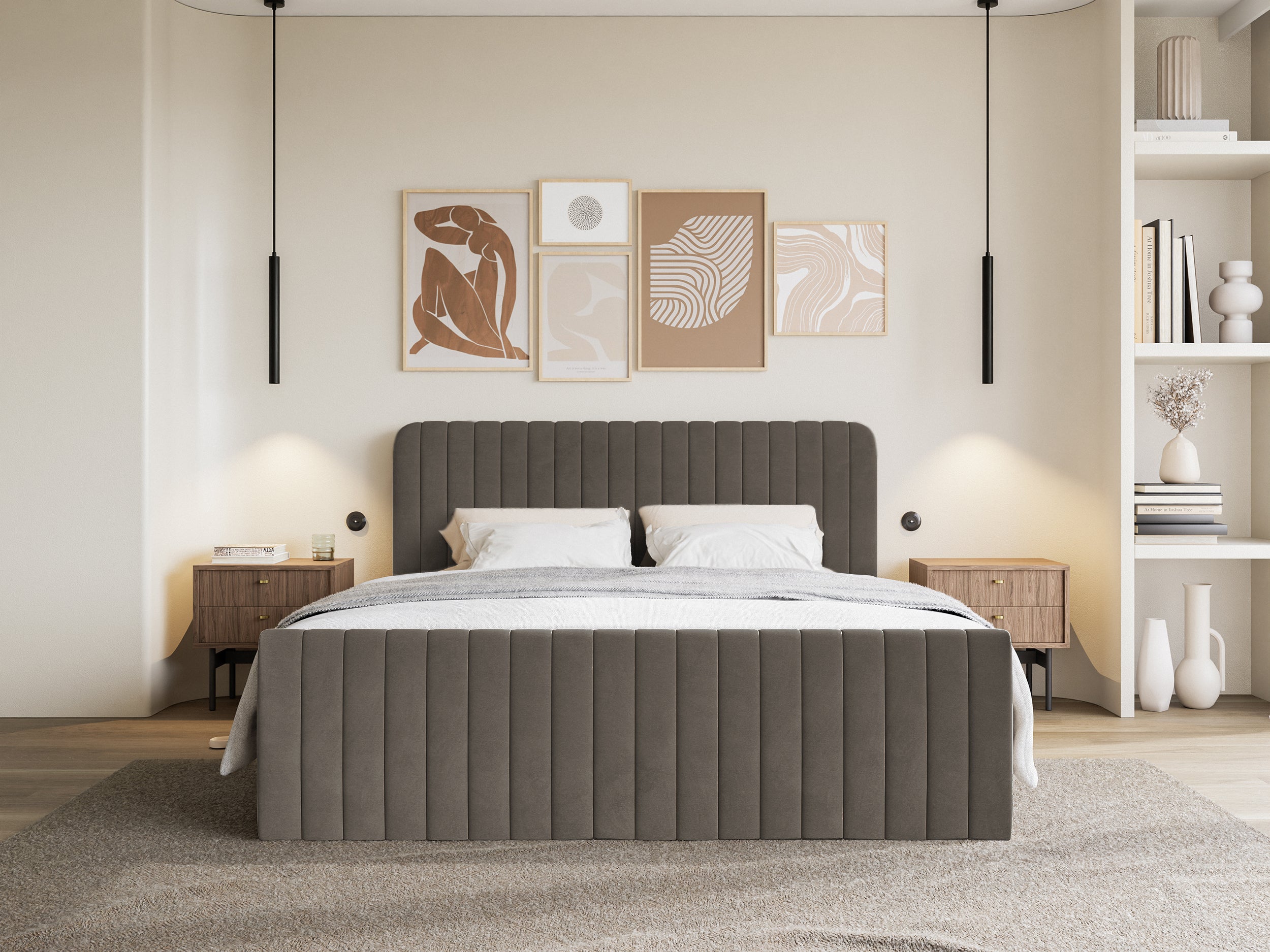 Kontinentalbett 140x200 cm Saliano mit Stauraum und Topper, brauner Samt