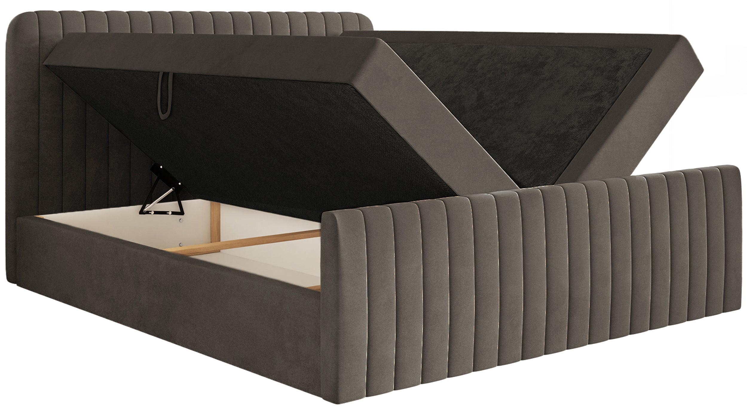 Kontinentalbett 140x200 cm Saliano mit Stauraum und Topper, brauner Samt