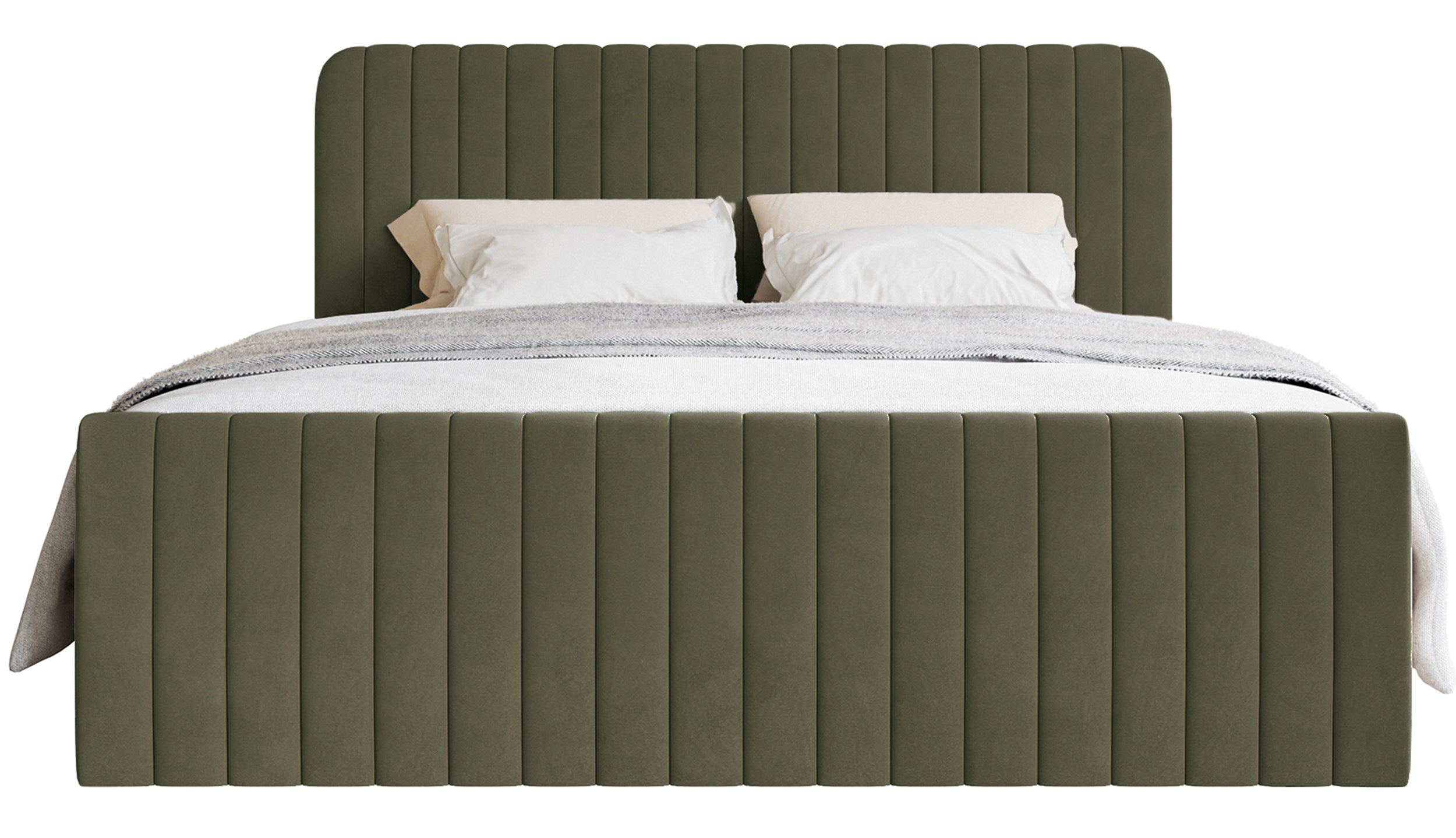 Kontinentales Bett 140x200 cm Saliano mit Stauraum und Topper, olivgrüner Samt