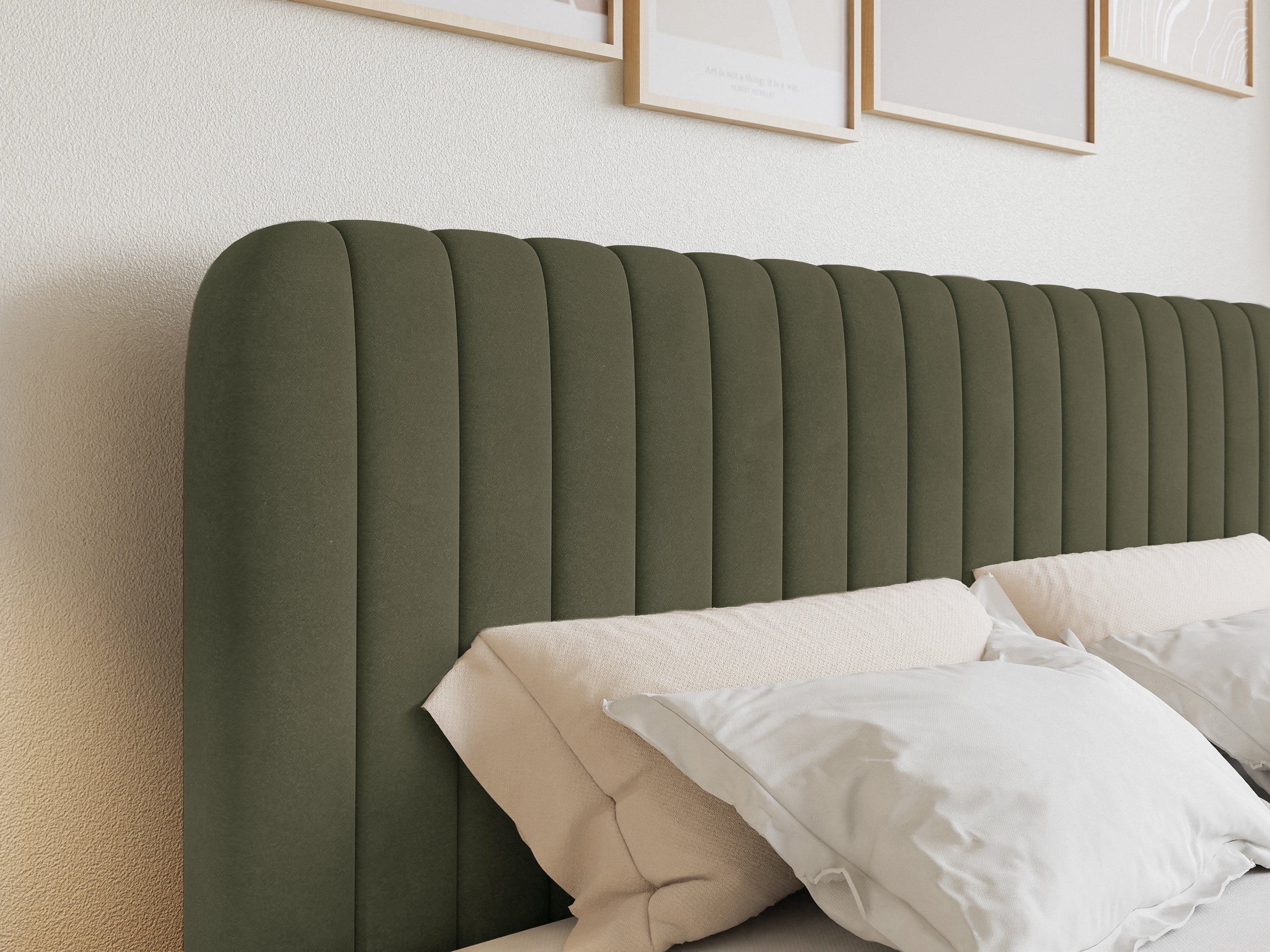 Kontinentales Bett 140x200 cm Saliano mit Stauraum und Topper, olivgrüner Samt