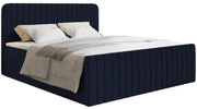 Kontinentales Bett 180x200 cm Saliano mit Stauraum und Topper, Samt in Marineblau