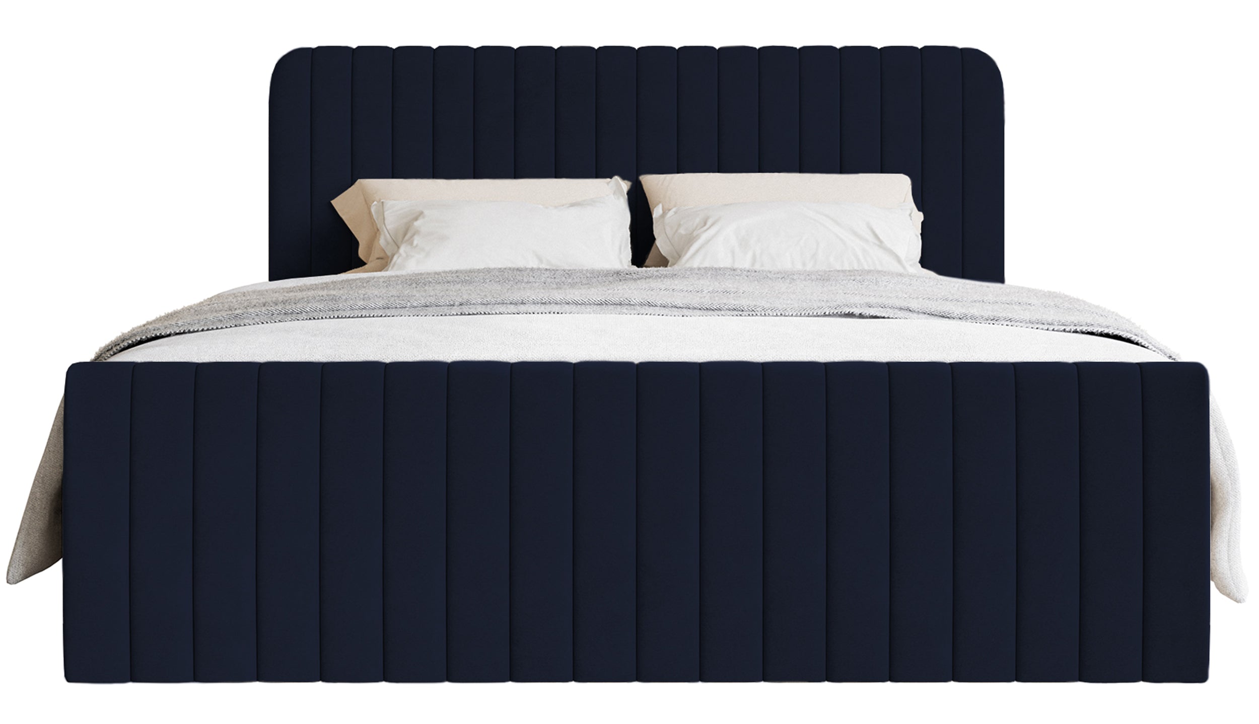 Kontinentales Bett 180x200 cm Saliano mit Stauraum und Topper, Samt in Marineblau