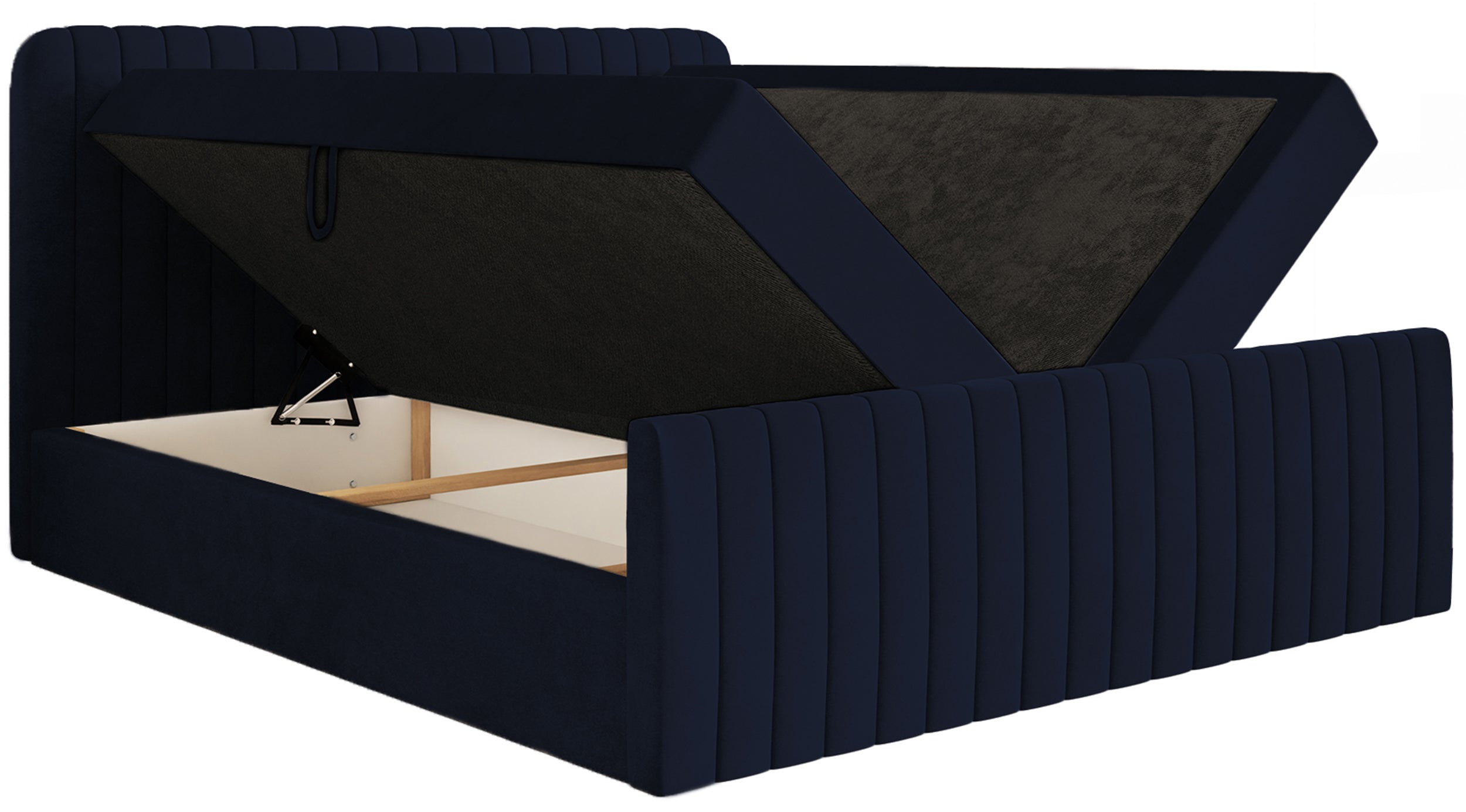 Kontinentales Bett 180x200 cm Saliano mit Stauraum und Topper, Samt in Marineblau