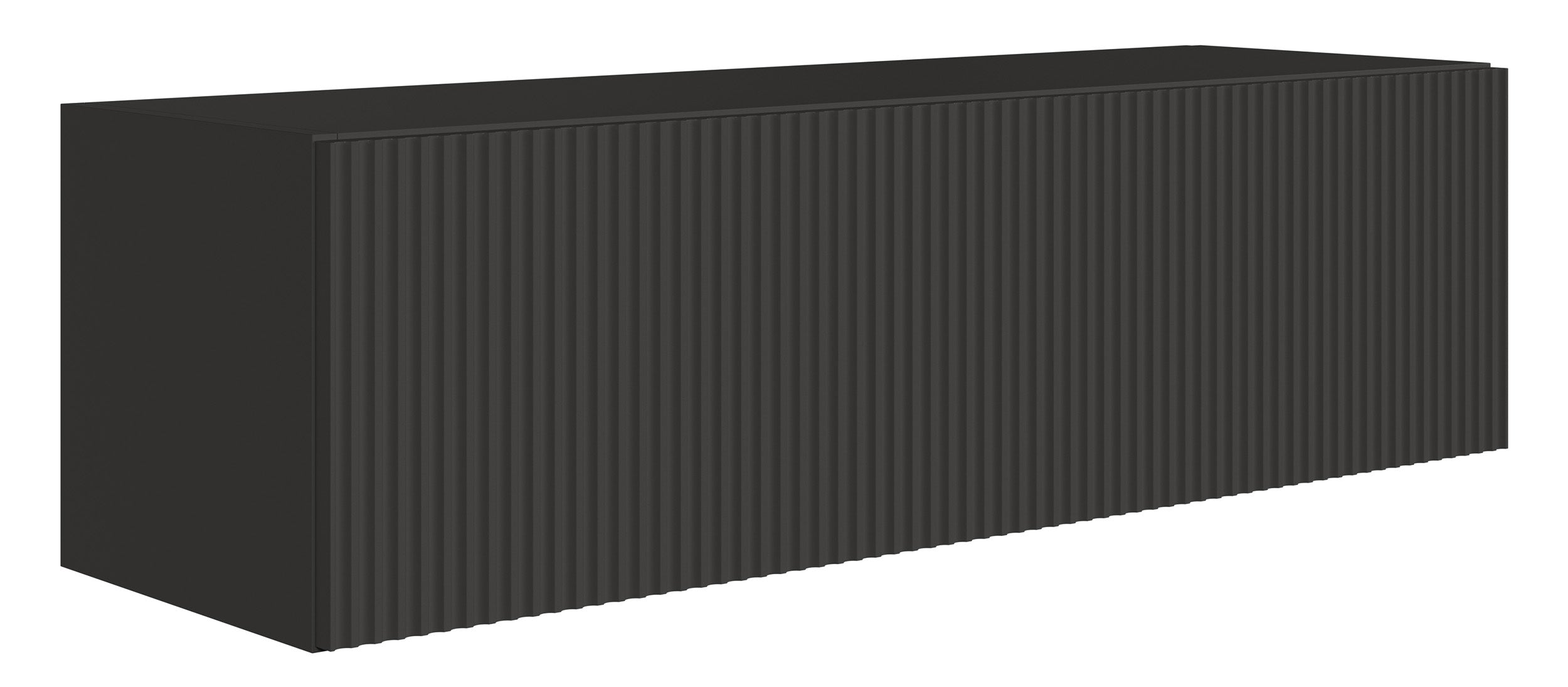 Hängender RTV-Schrank Veldio mit einer Tür, gerillte Front, 100 cm, schwarz