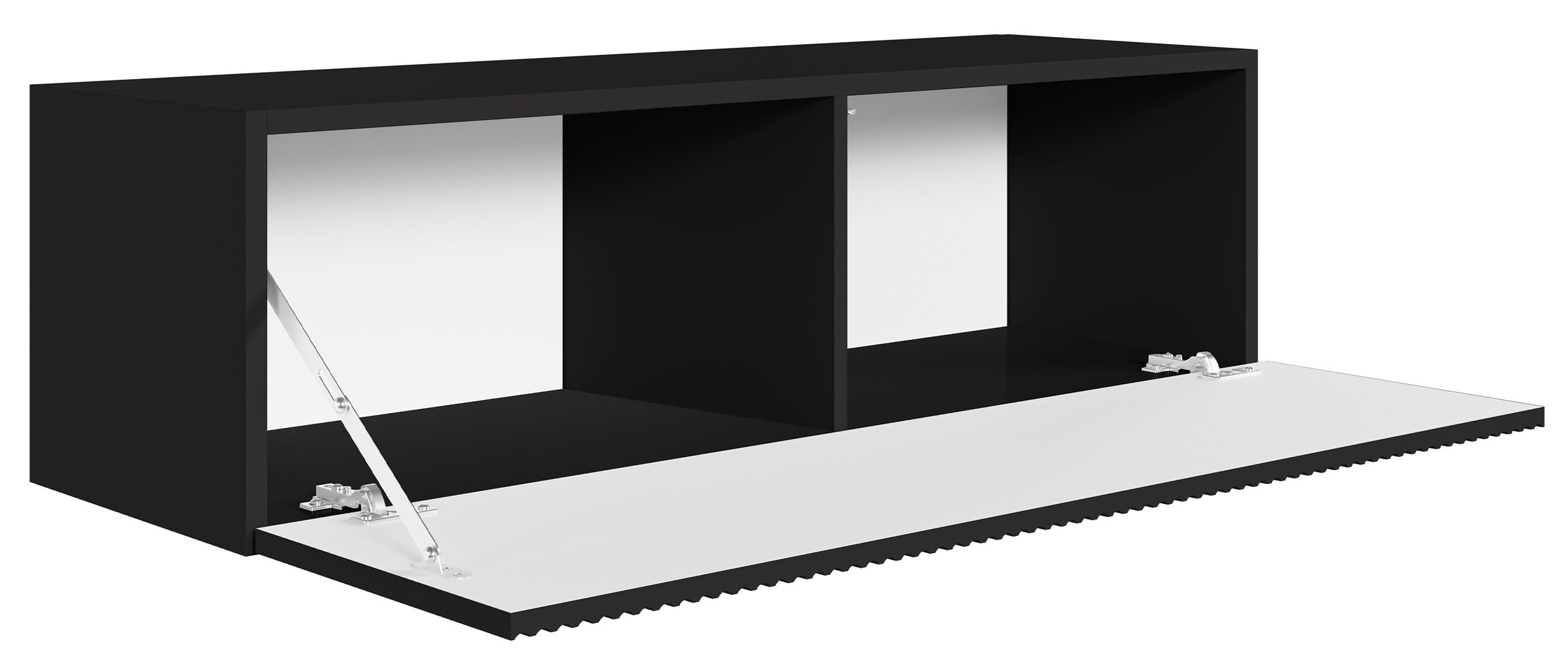 Hängender RTV-Schrank Veldio mit einer Tür, gerillte Front, 100 cm, schwarz