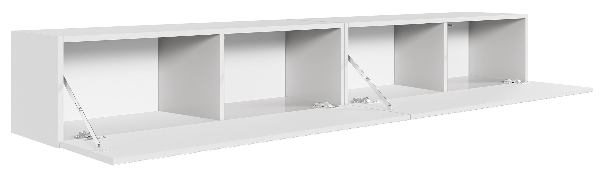 Hängender TV-Schrank Veldio mit zwei Türen und gerillter Front, 200 cm, weiß