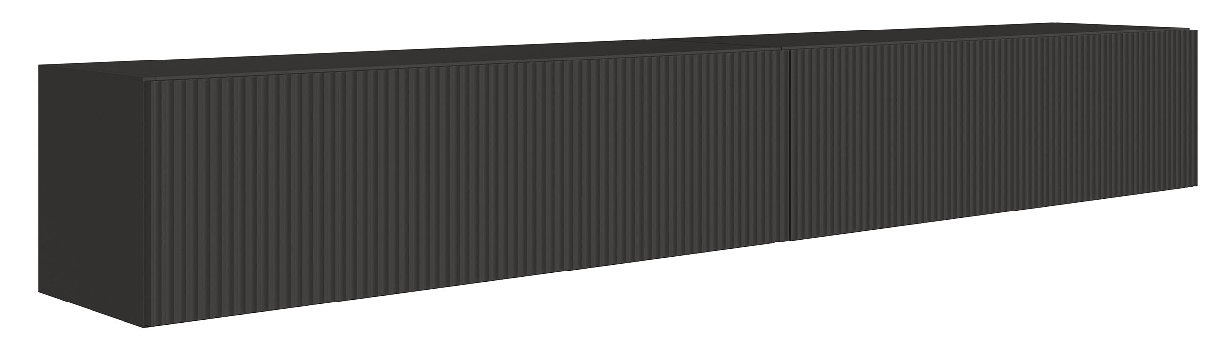 Hängender TV-Schrank Veldio mit zwei Türen, gerillte Front, 200 cm, schwarz