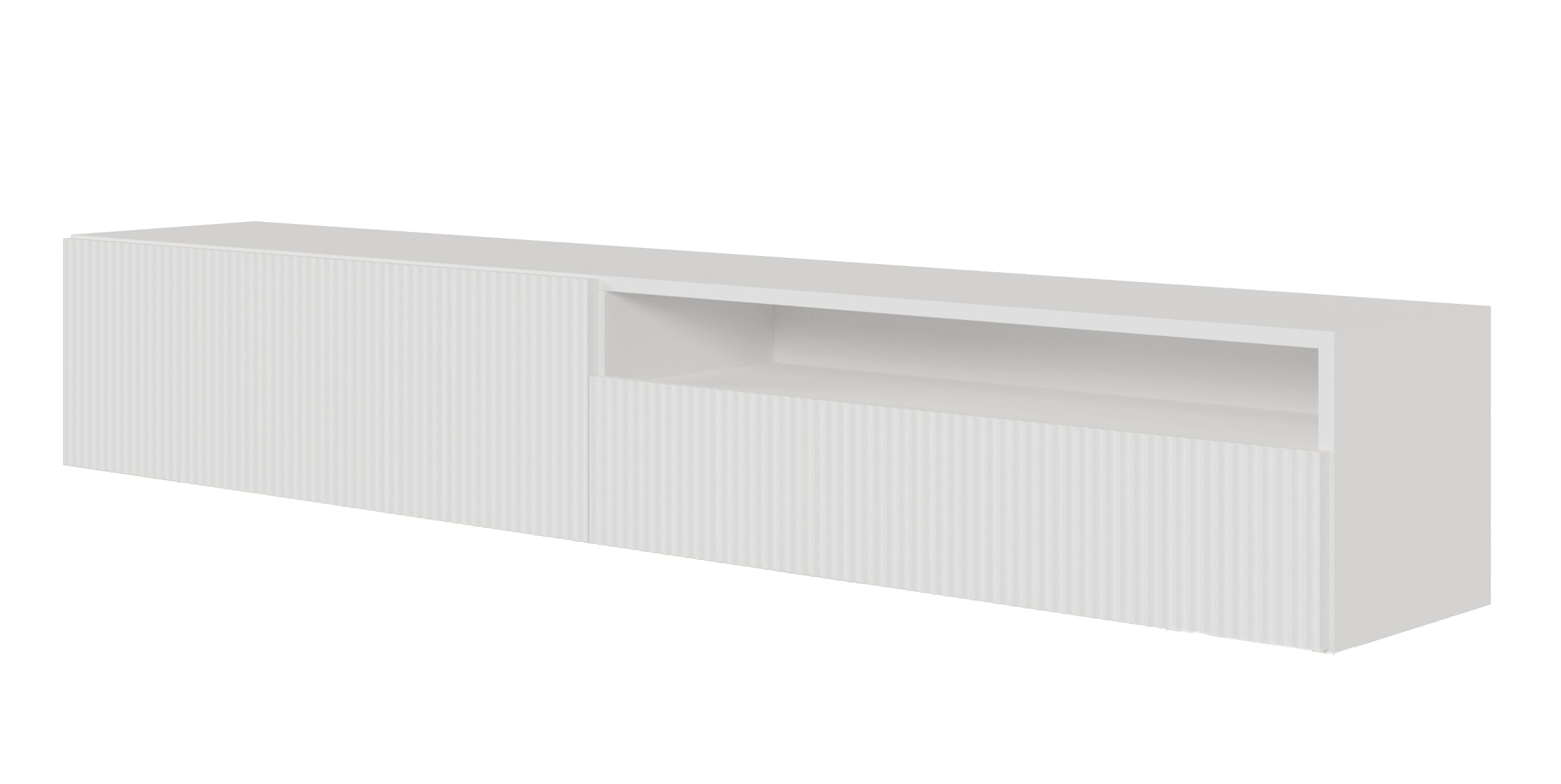 Hängender TV-Schrank Veldio mit gefräster Front und Nische, 175 cm, Weiß