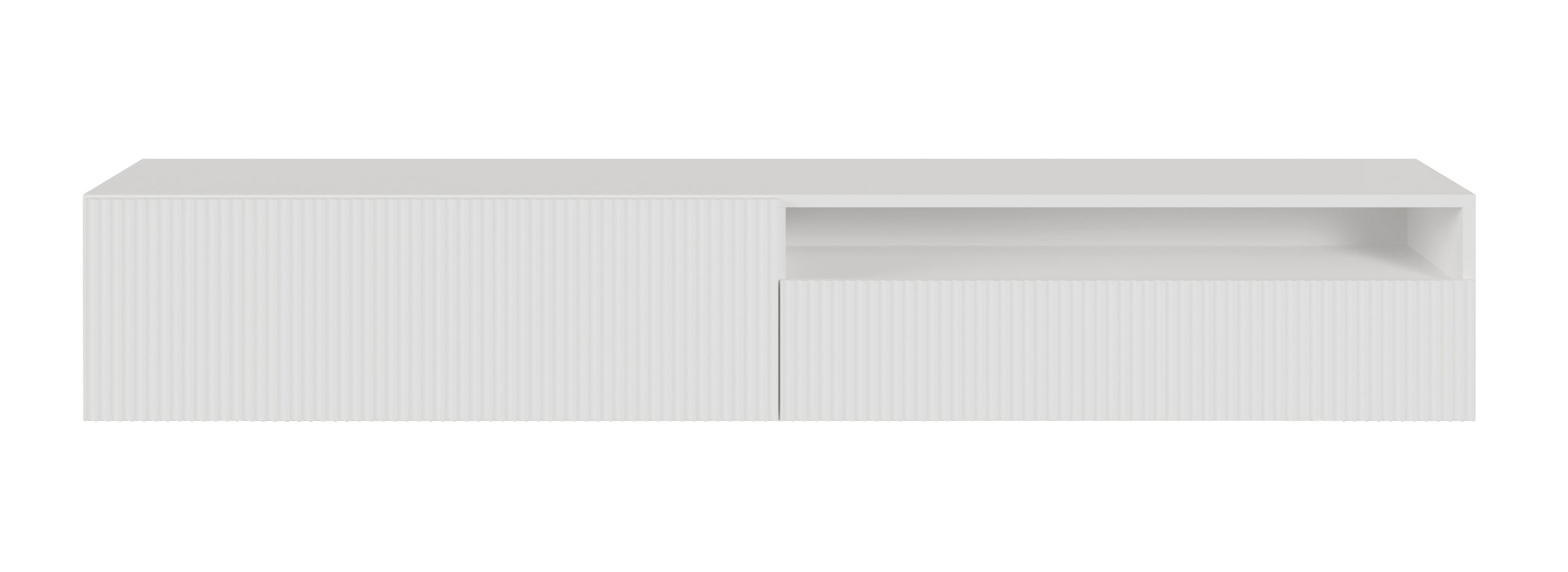 Hängender TV-Schrank Veldio mit gefräster Front und Nische, 175 cm, Weiß