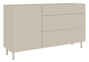 Einzeltür-Kommode Veldio New mit gefräster Front und drei Schubladen, 140 cm, grau-beige
