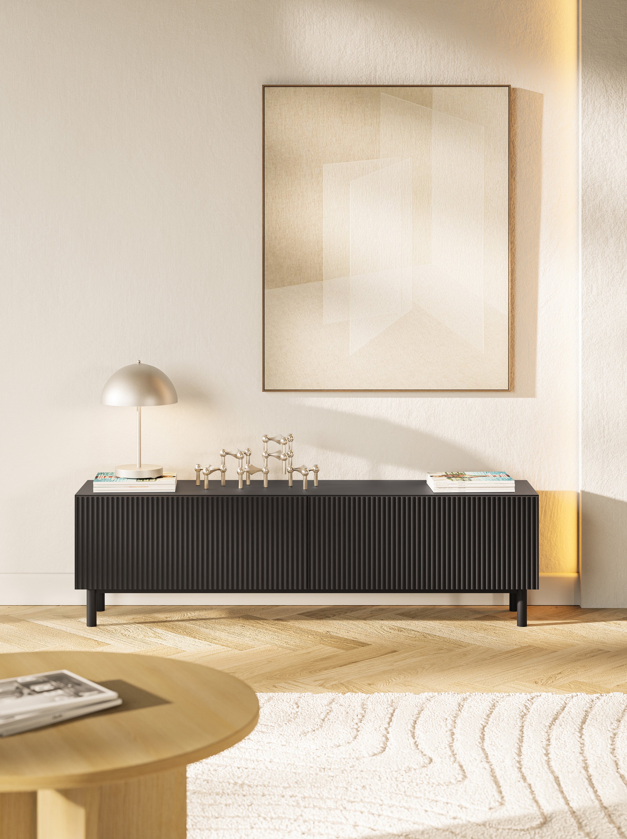 TV-Schrank Veldio New mit gefräster Front 140 cm grau-beige