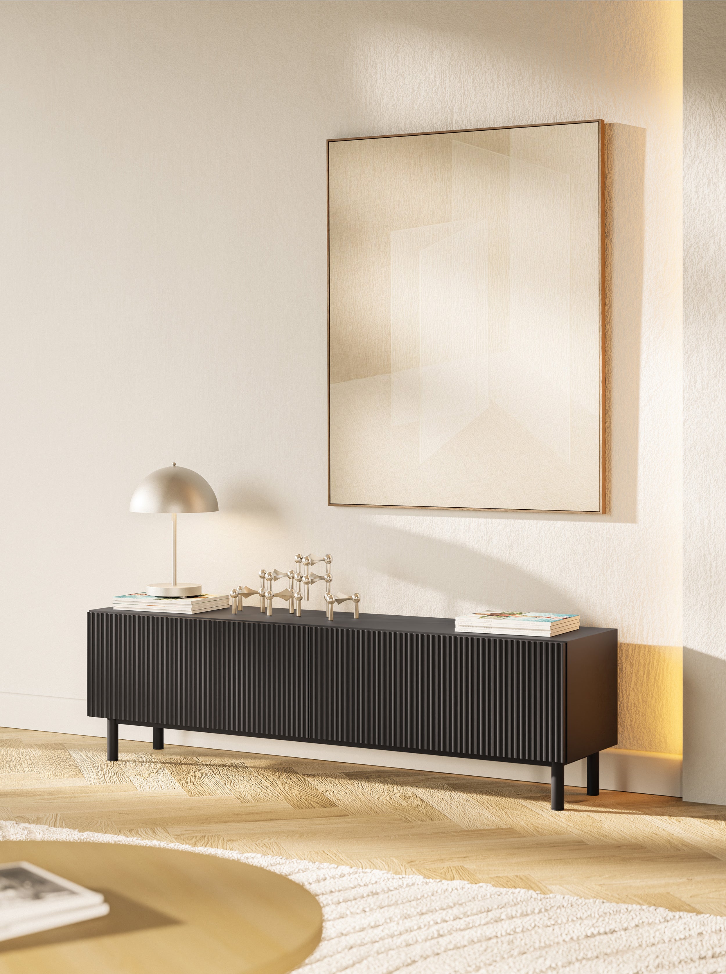 TV-Schrank Veldio New mit gefräster Front, 140 cm, schwarz