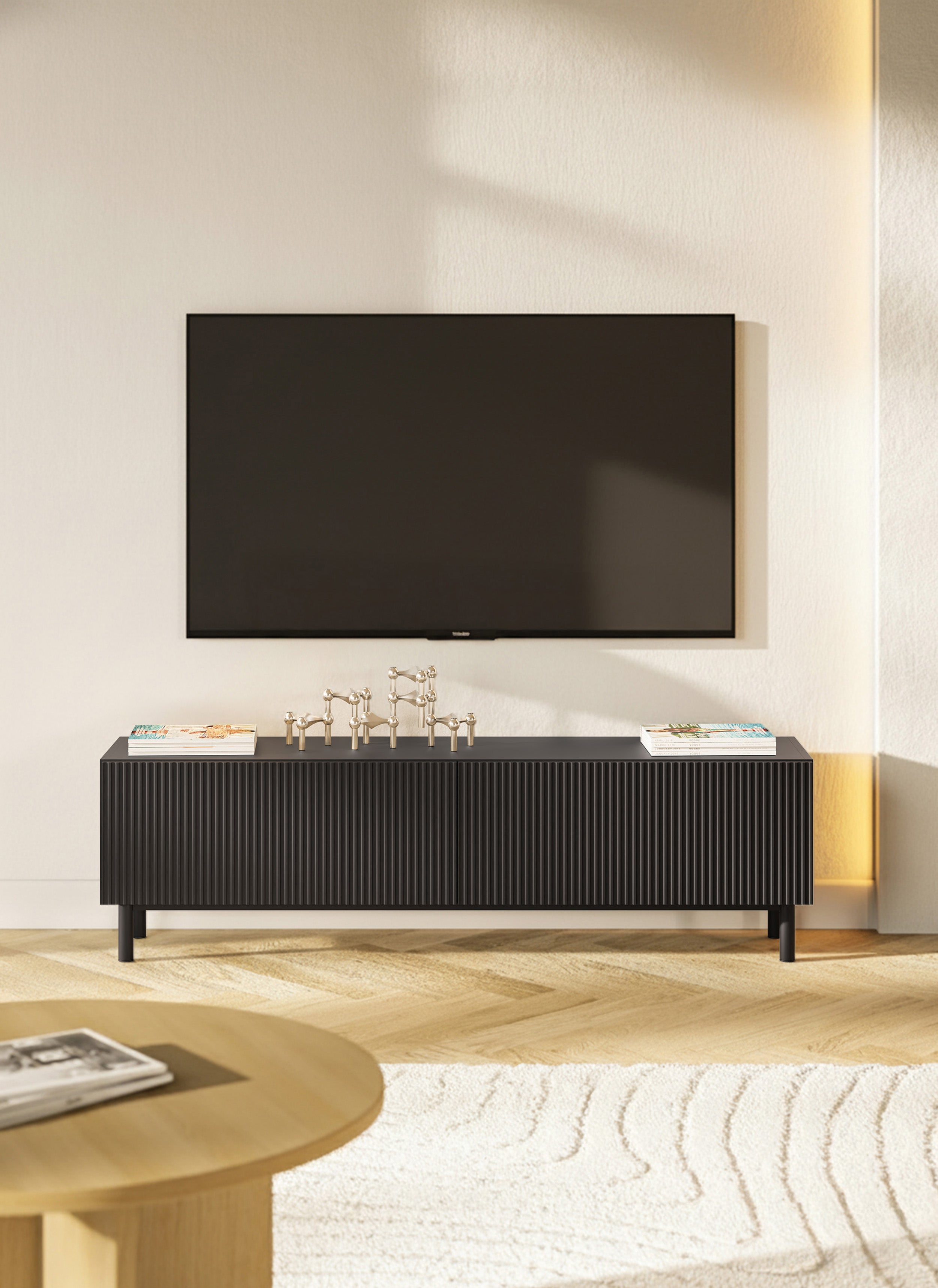 TV-Schrank Veldio New mit gefräster Front, 140 cm, schwarz