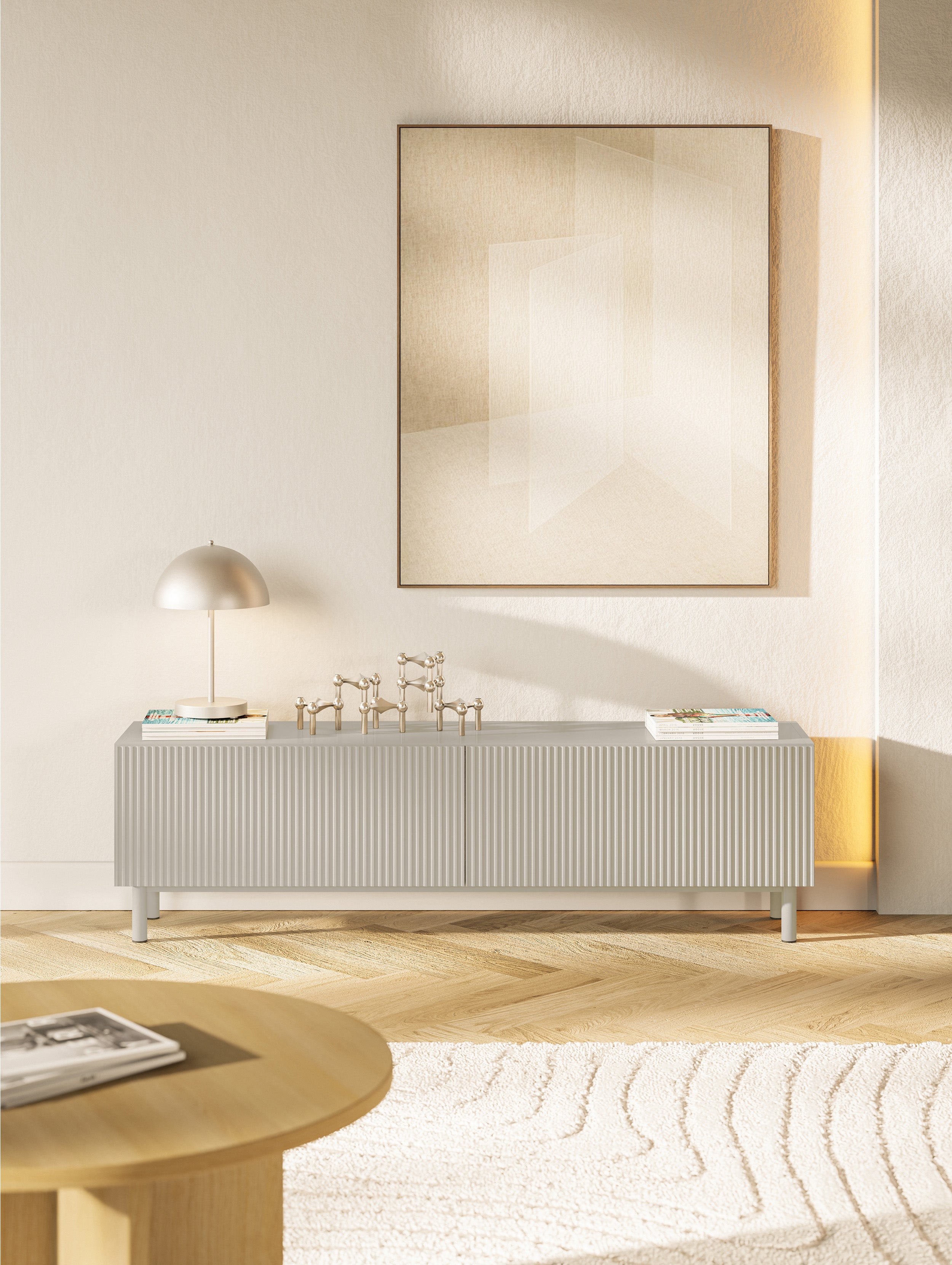 TV-Schrank Veldio New mit gefräster Front 140 cm grau-beige