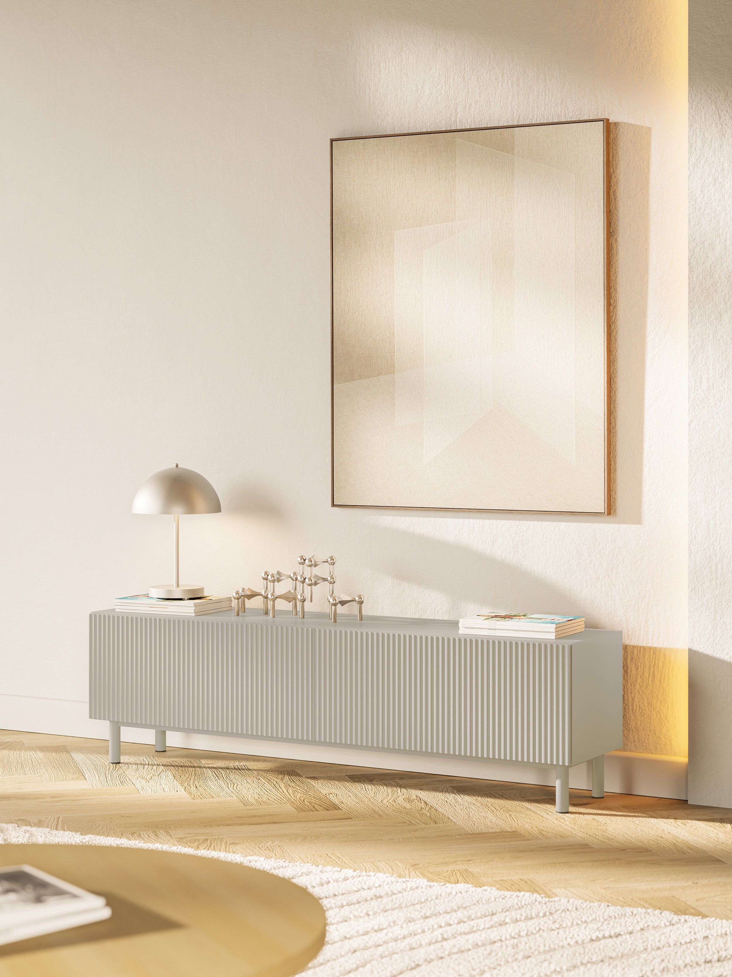 TV-Schrank Veldio New mit gefräster Front 140 cm grau-beige
