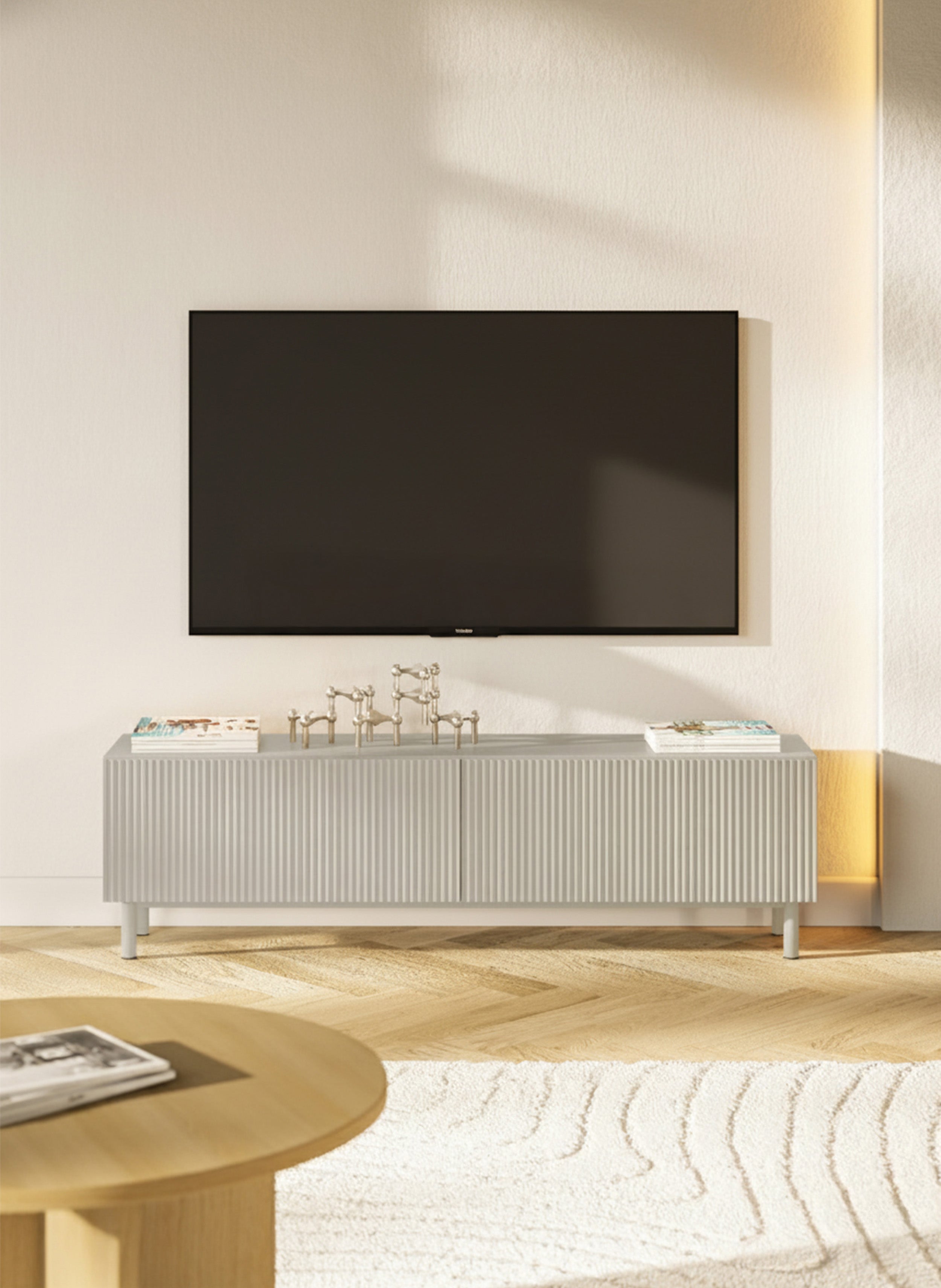 TV-Schrank Veldio New mit gefräster Front 140 cm grau-beige