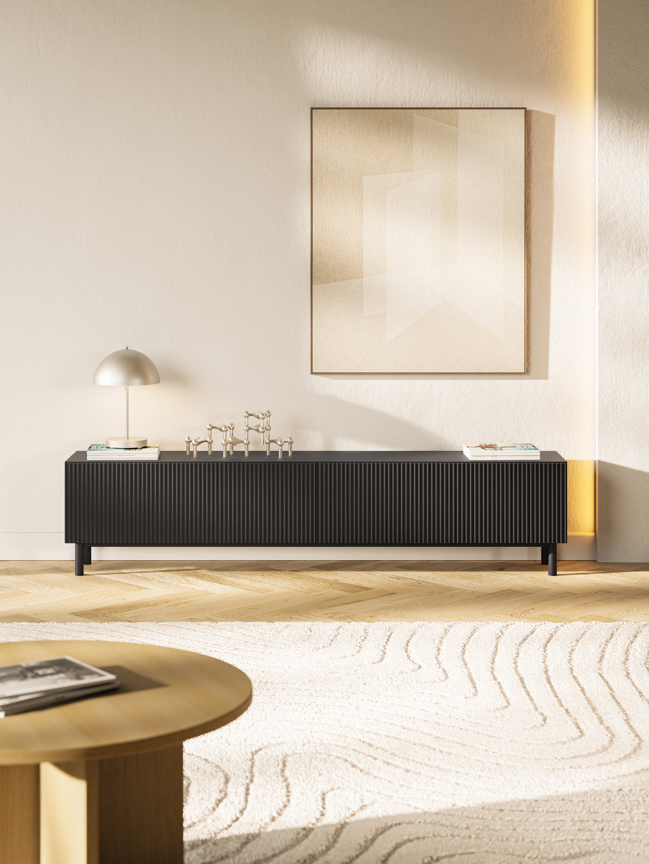 TV-Schrank Veldio New mit gefräster Front, 175 cm, schwarz