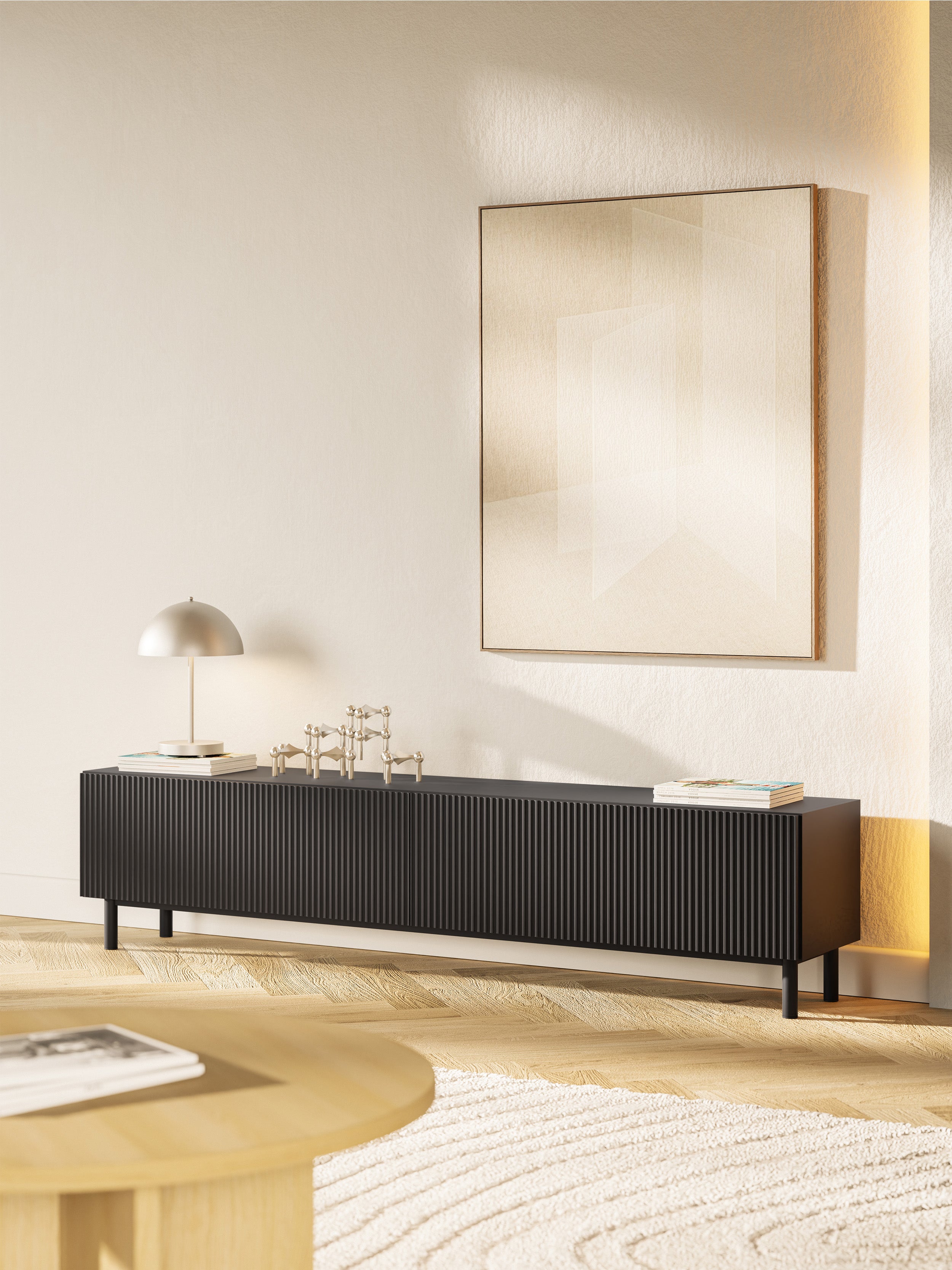 TV-Schrank Veldio New mit gefräster Front, 175 cm, schwarz