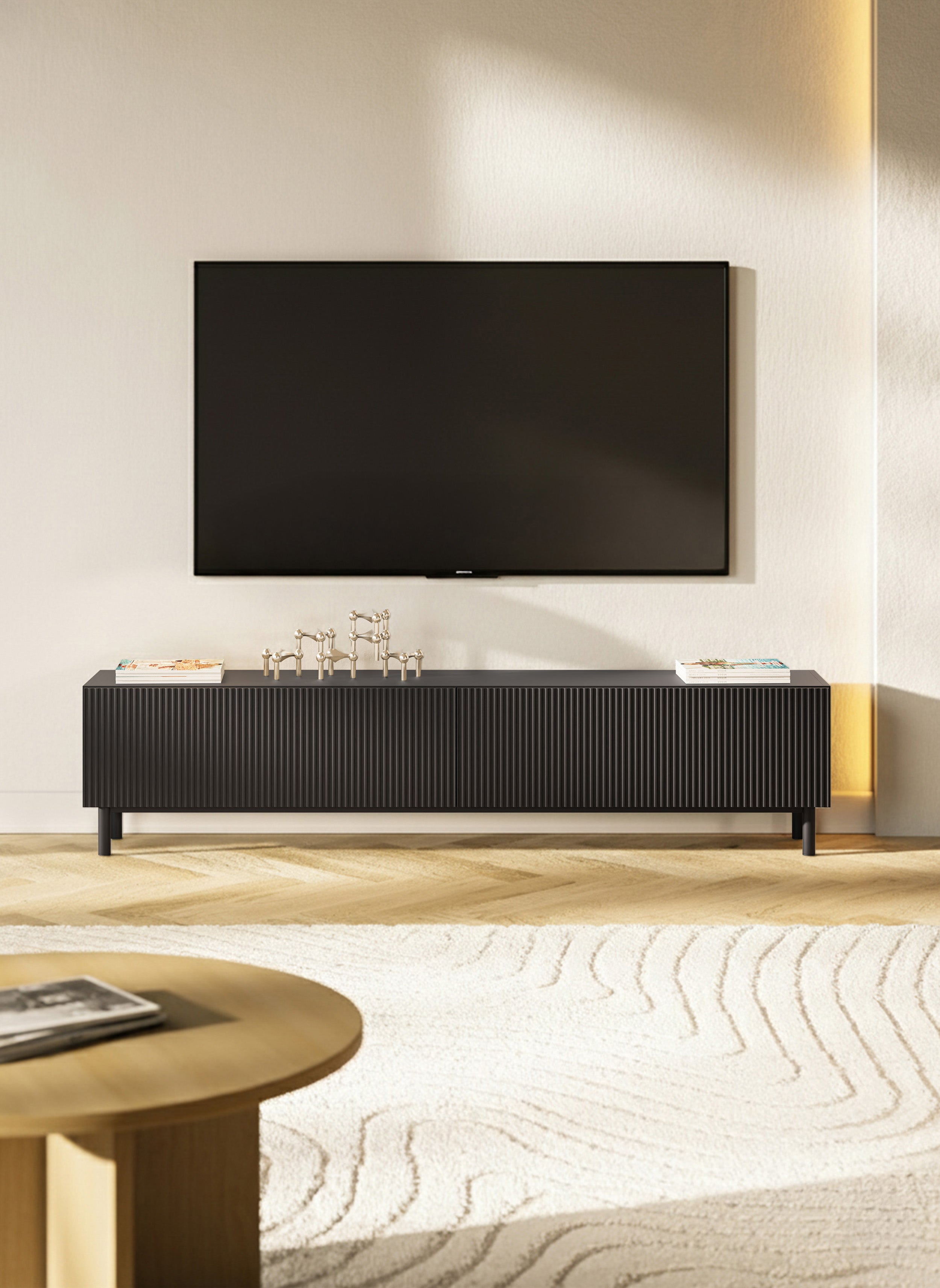 TV-Schrank Veldio New mit gefräster Front, 175 cm, schwarz