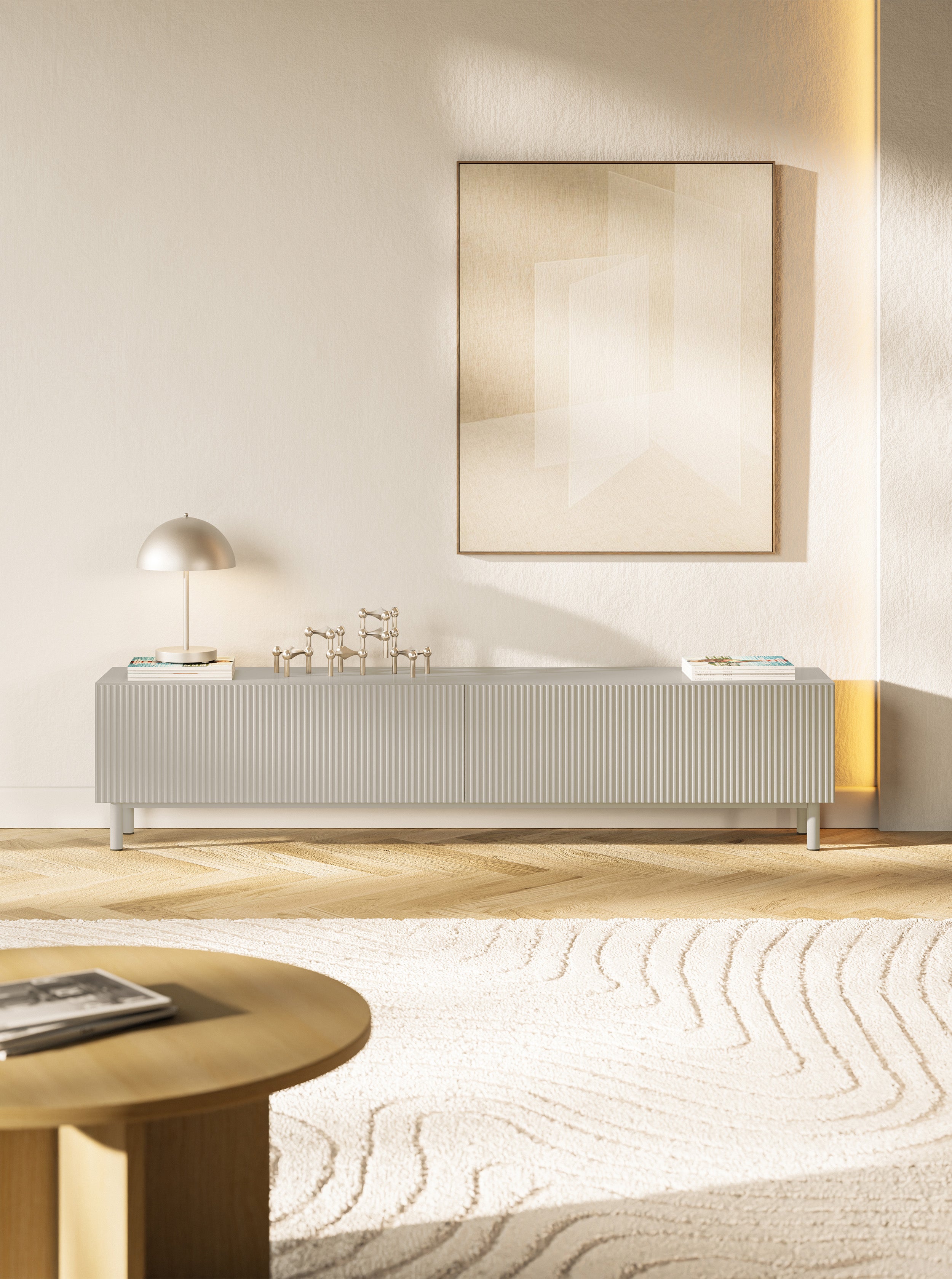 TV-Schrank Veldio New mit gefräster Front 175 cm grau-beige