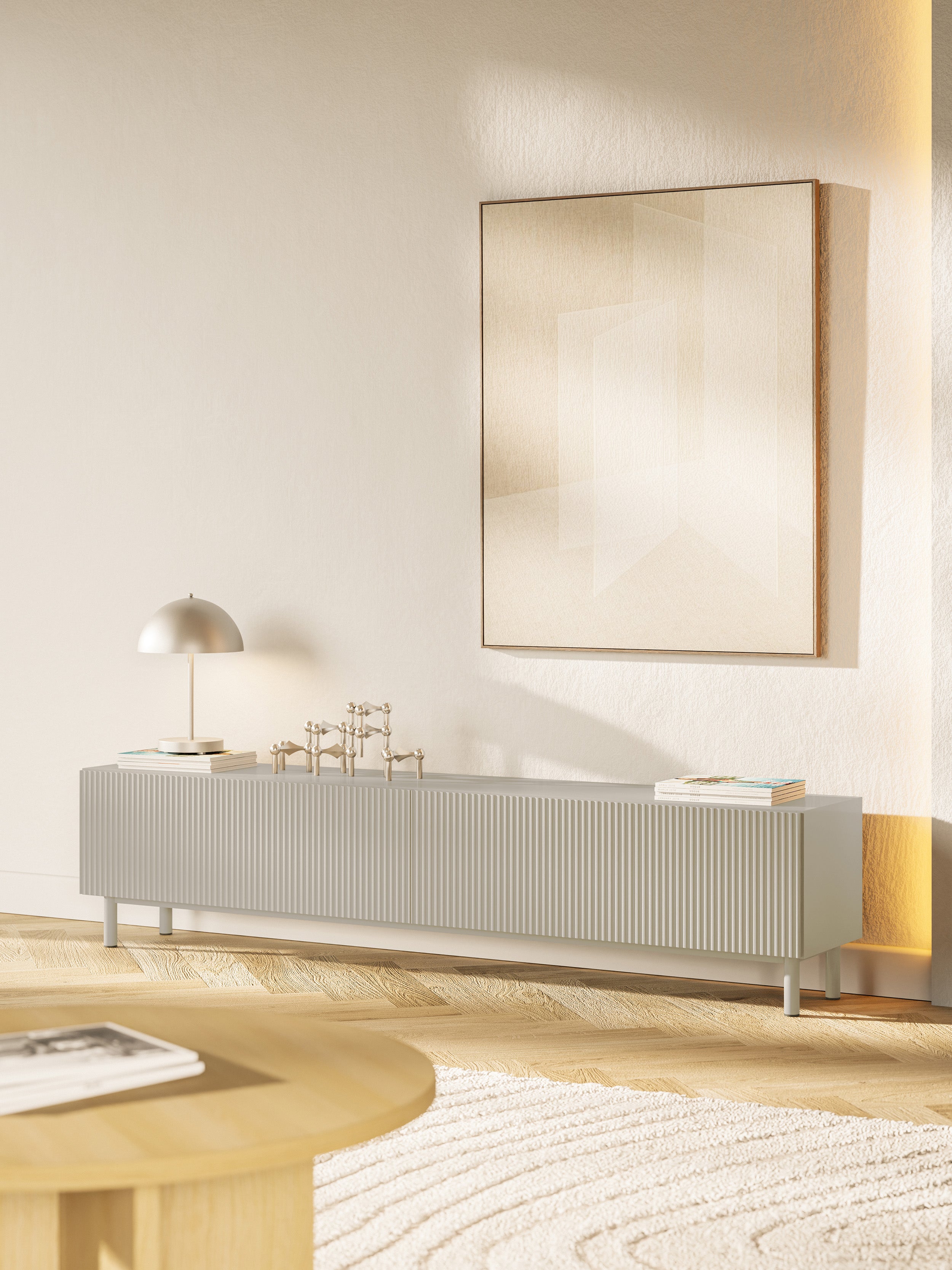 TV-Schrank Veldio New mit gefräster Front 175 cm grau-beige