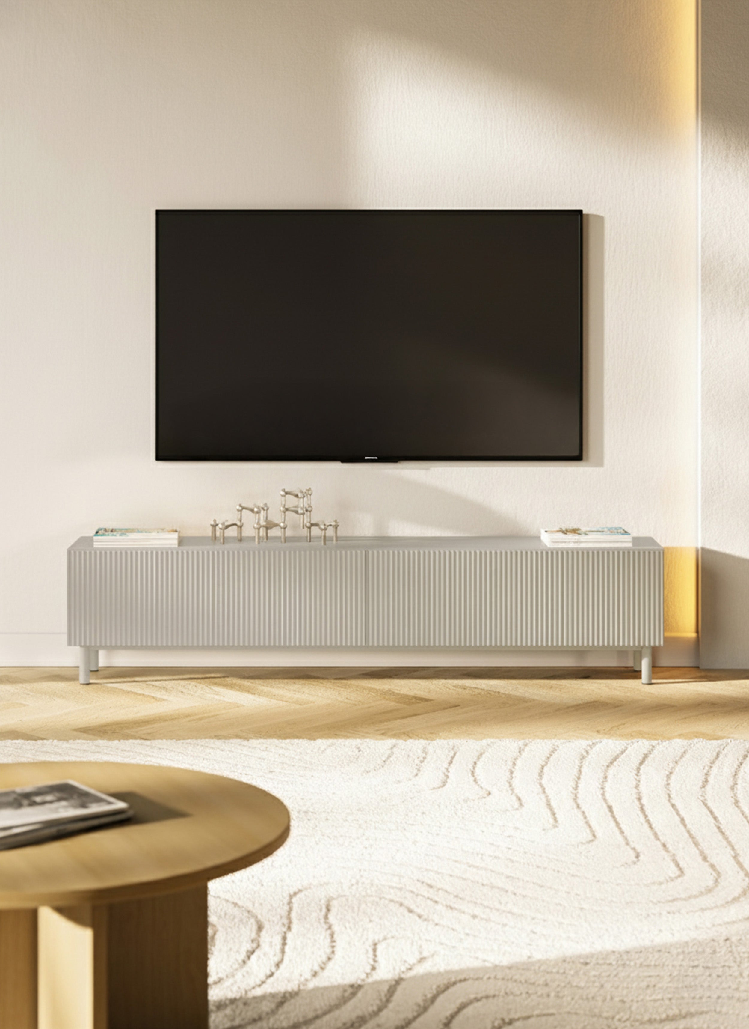TV-Schrank Veldio New mit gefräster Front 175 cm grau-beige