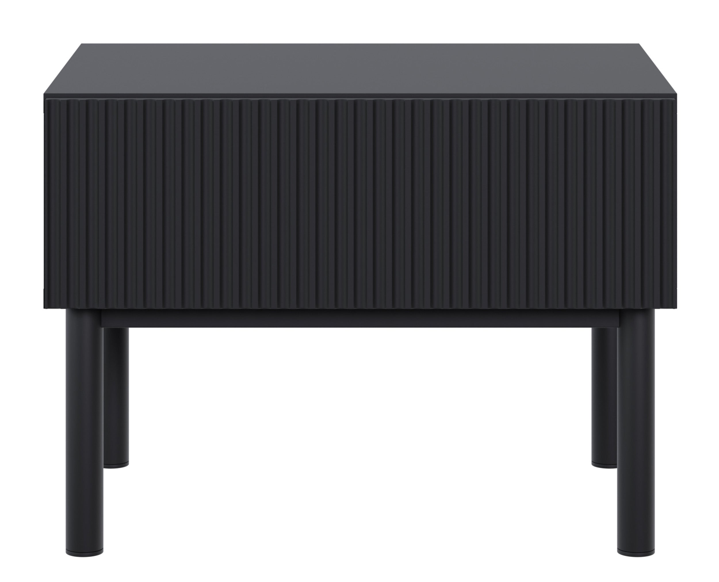 Nachttisch Veldio New mit gefräster Front und Schublade, 50 cm, schwarz