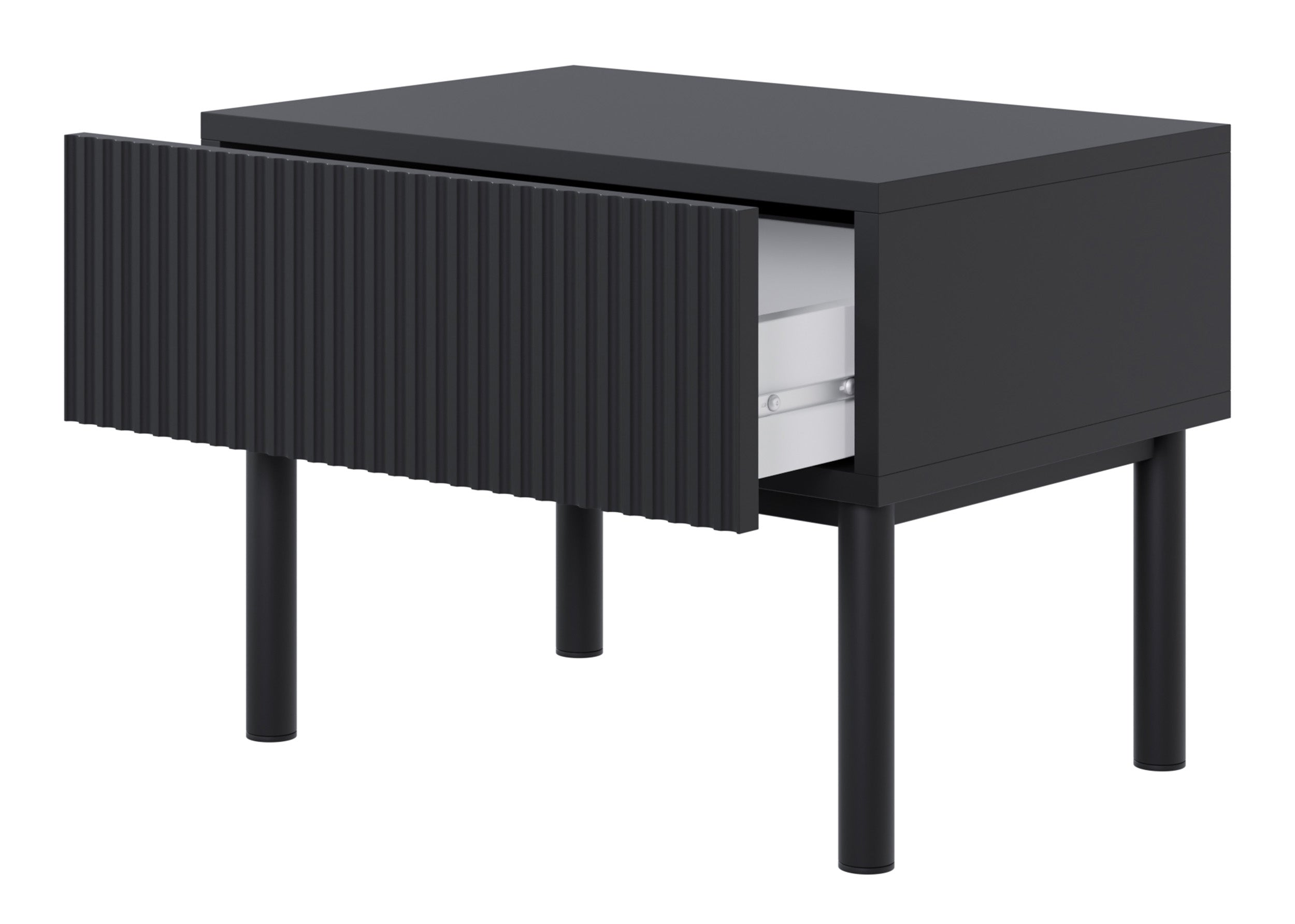 Nachttisch Veldio New mit gefräster Front und Schublade, 50 cm, schwarz