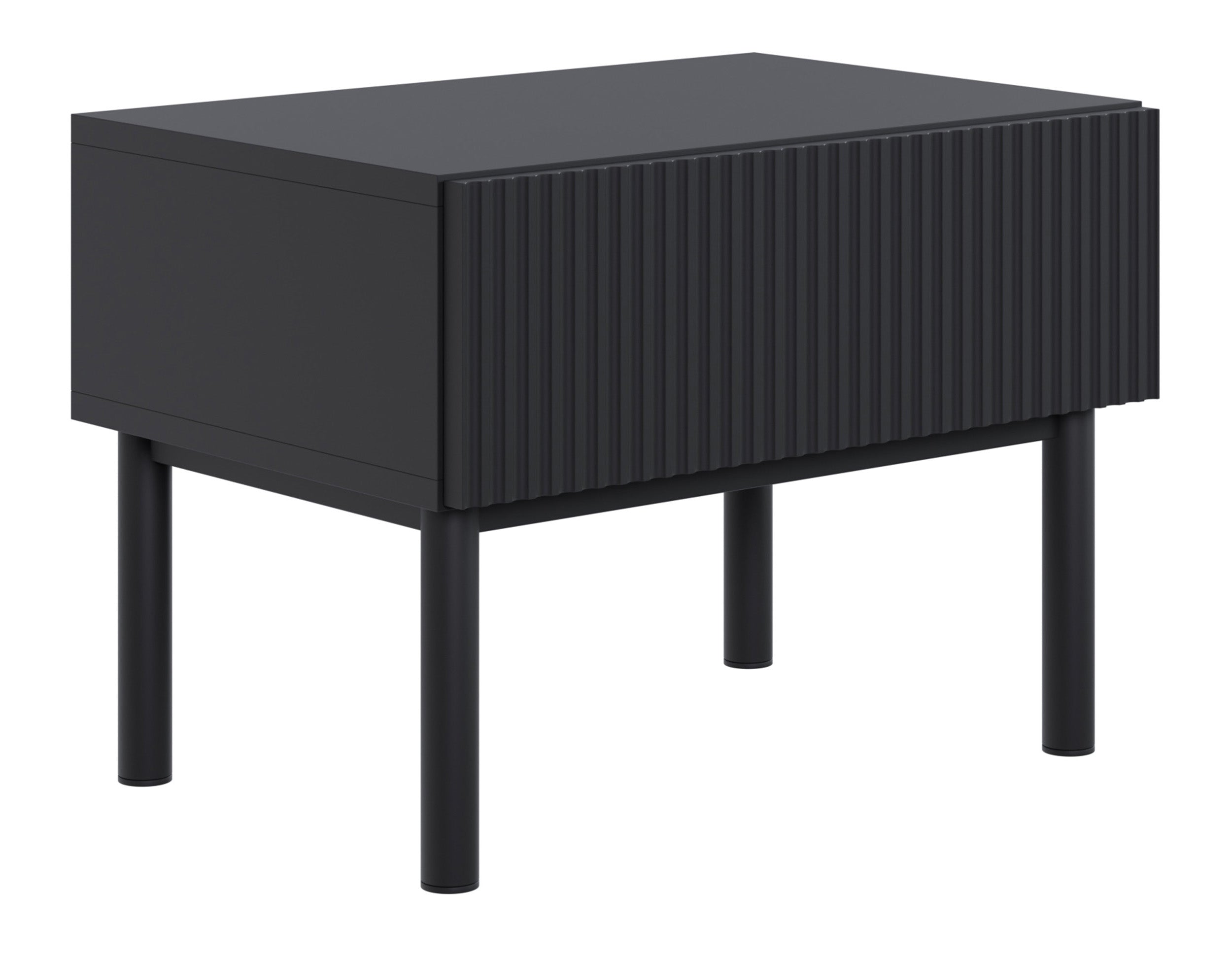 Nachttisch Veldio New mit gefräster Front und Schublade, 50 cm, schwarz