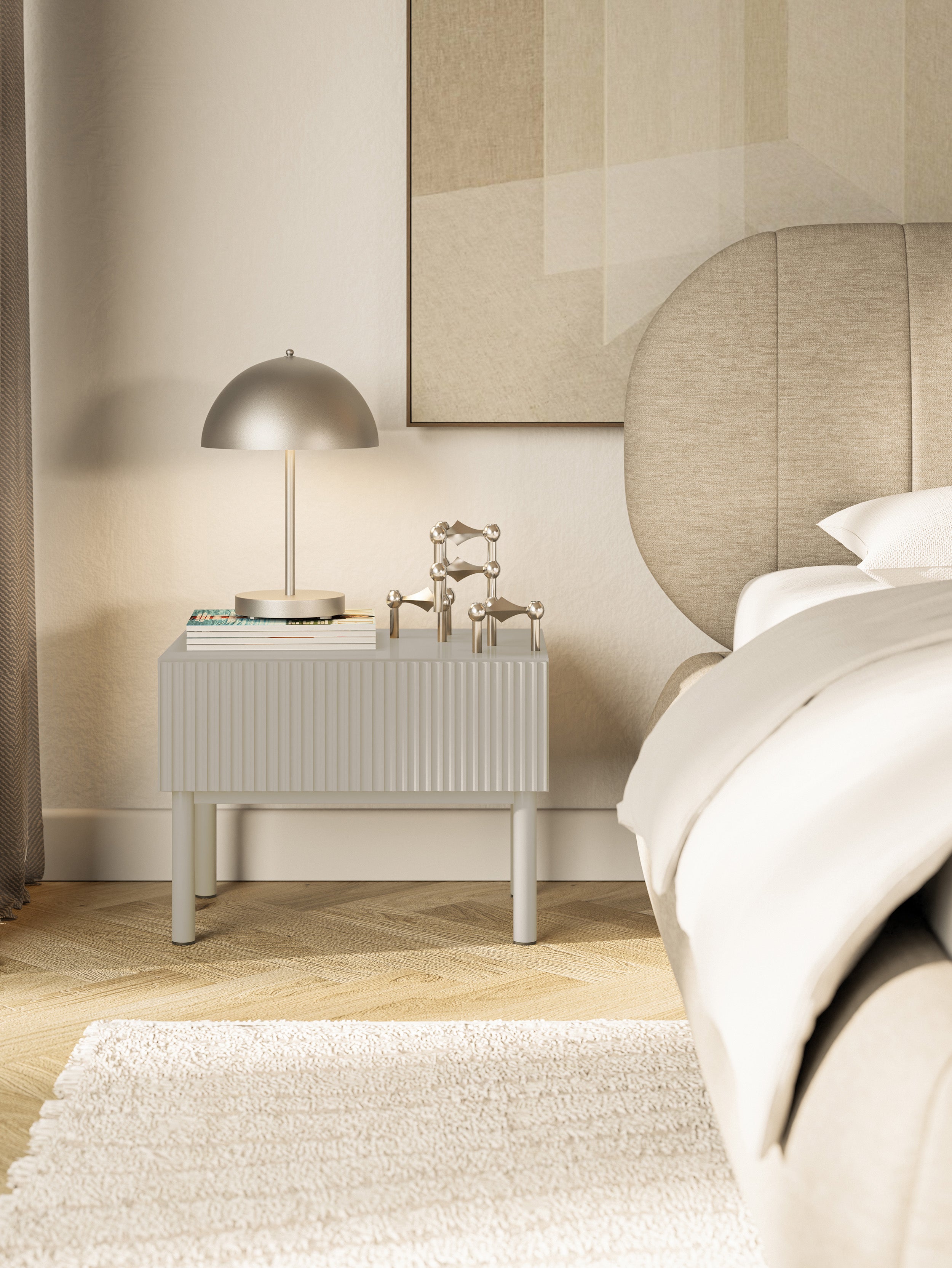 Nachttisch Veldio New mit gefräster Front und Schublade 50 cm grau-beige