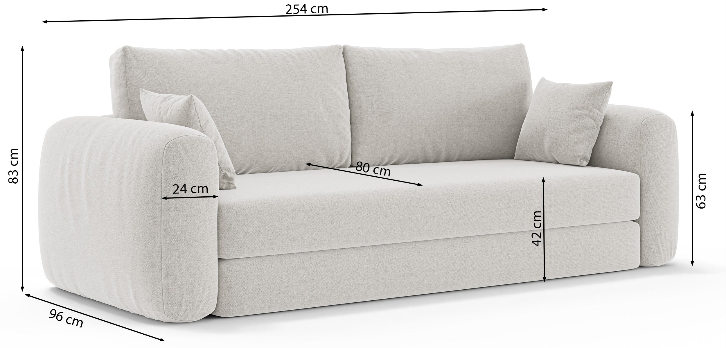 Dreisitziges ausklappbares Sofa Velera in hellbeige, Geflecht