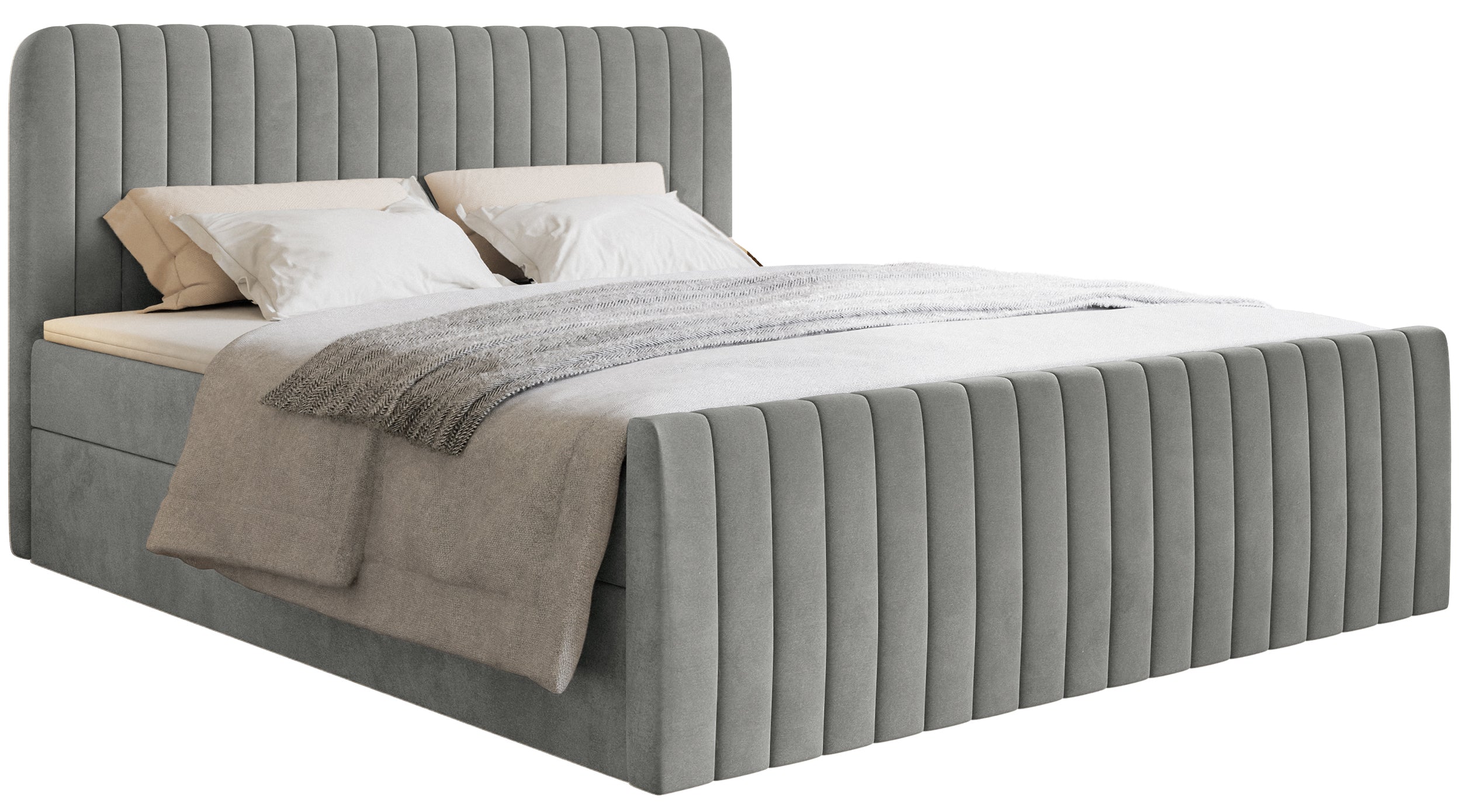 Kontinentalbett 160x200 cm Saliano mit Stauraum und Topper, grauer Samt