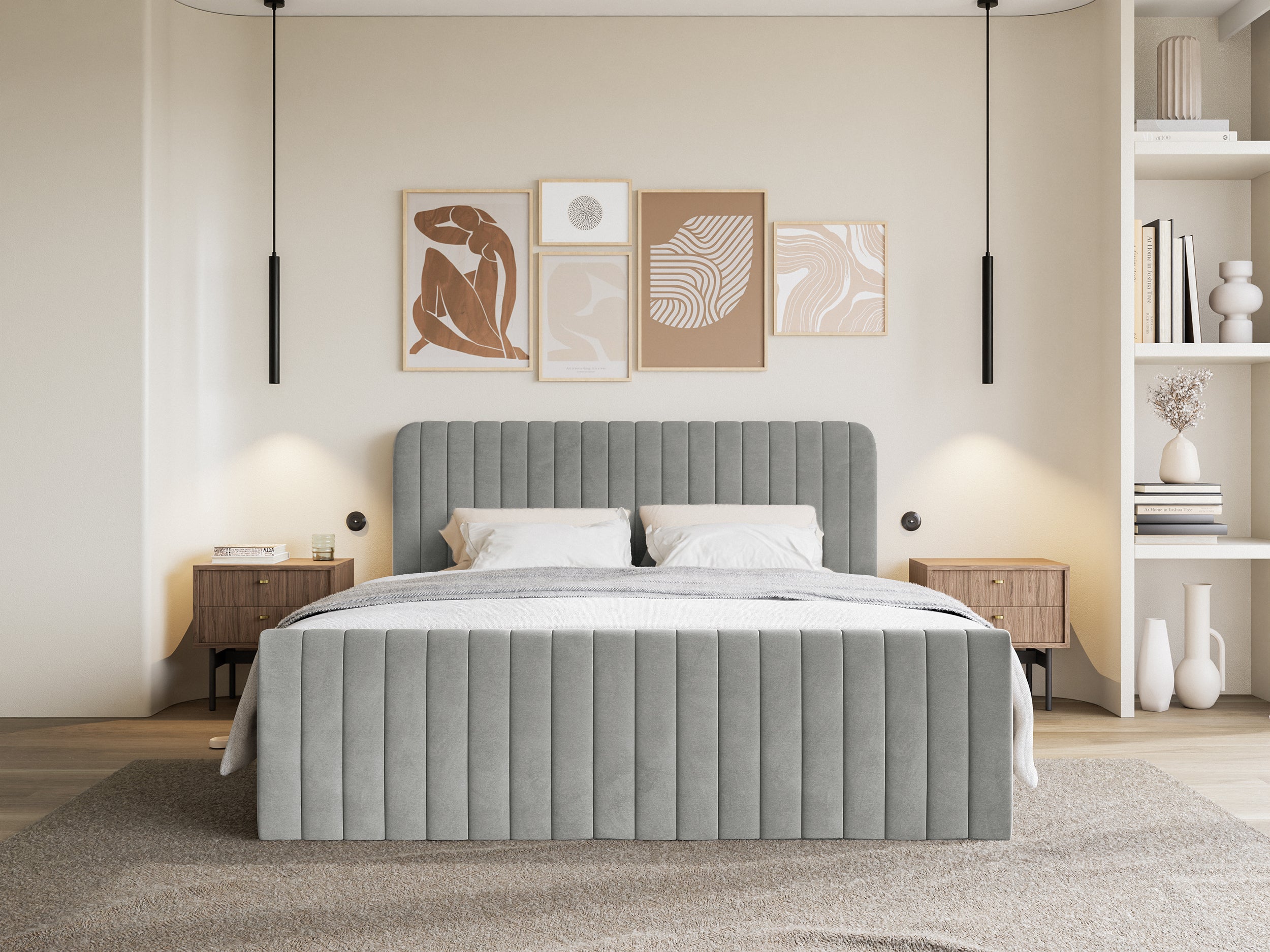 Kontinentales Bett 140x200 cm Saliano mit Stauraum und Topper, grauer Samt