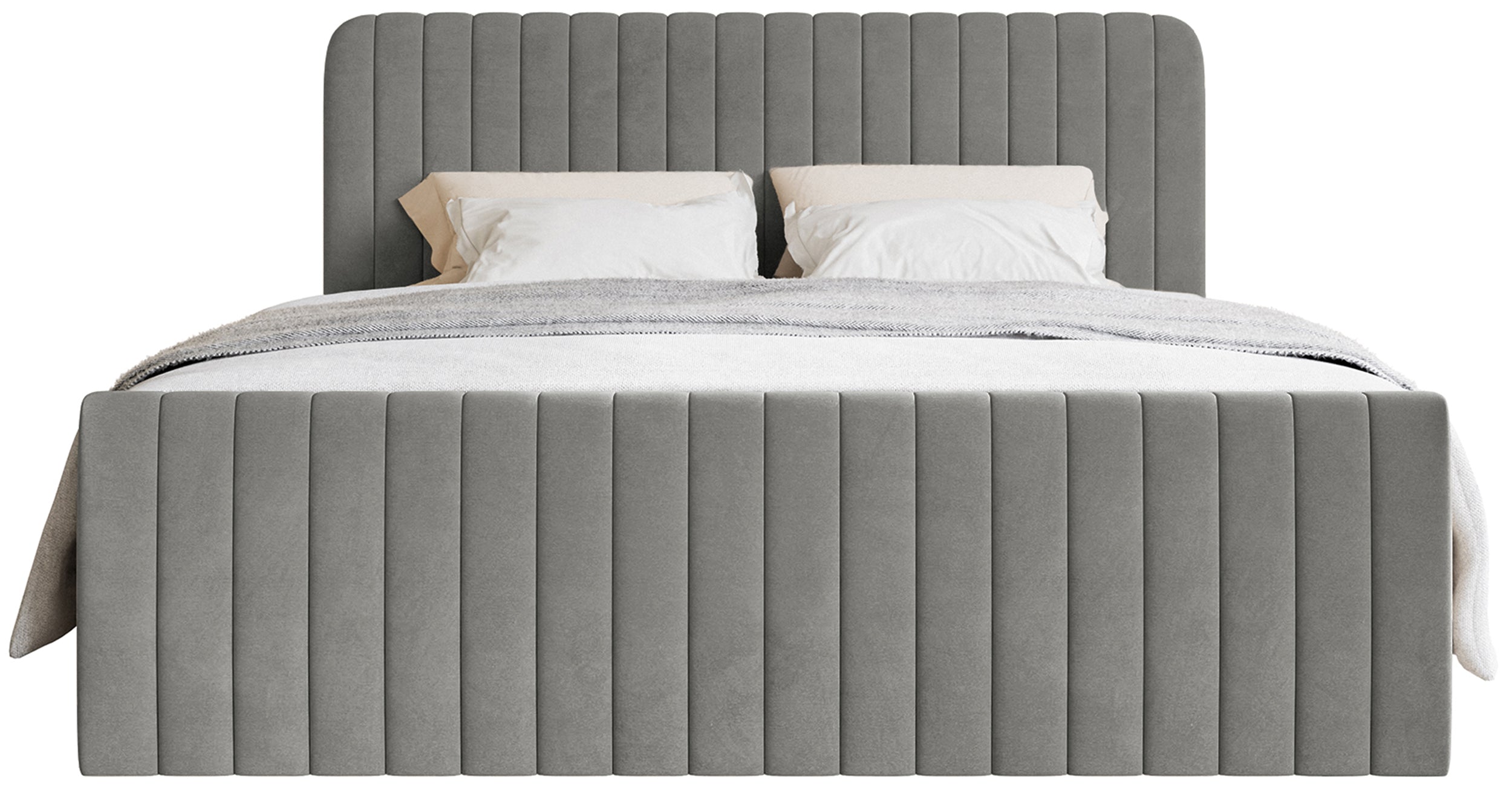 Kontinentales Bett 140x200 cm Saliano mit Stauraum und Topper, grauer Samt